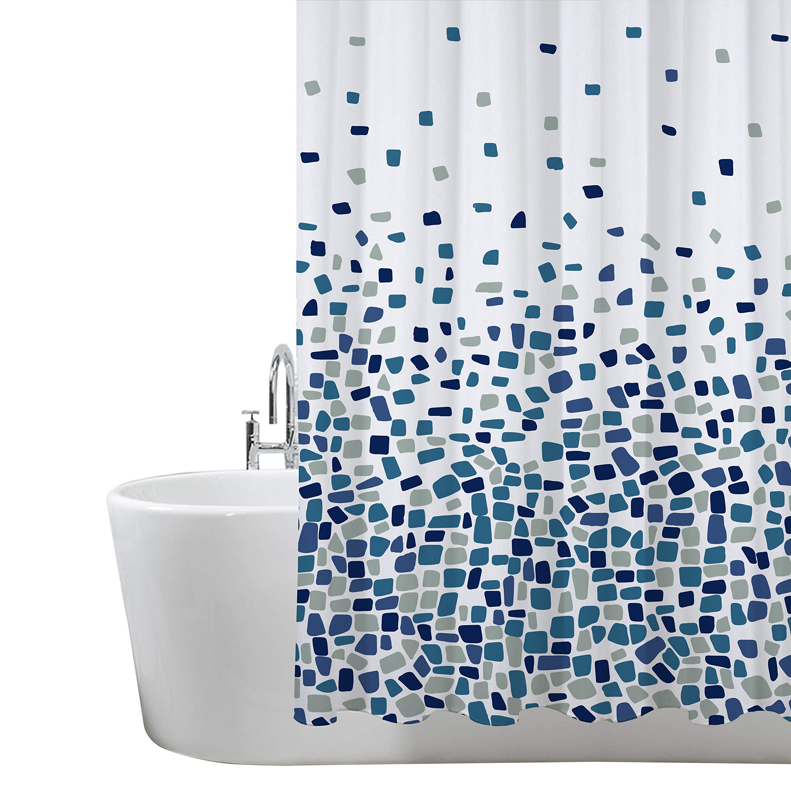 ANSIO Shower Curtain Pack of 2 | Mould Resistant Mosaic Blue Polyester