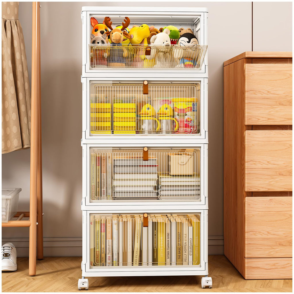 TidyTrove 4-Tier Stackable Plastic Storage Bins with Wheels | 112L