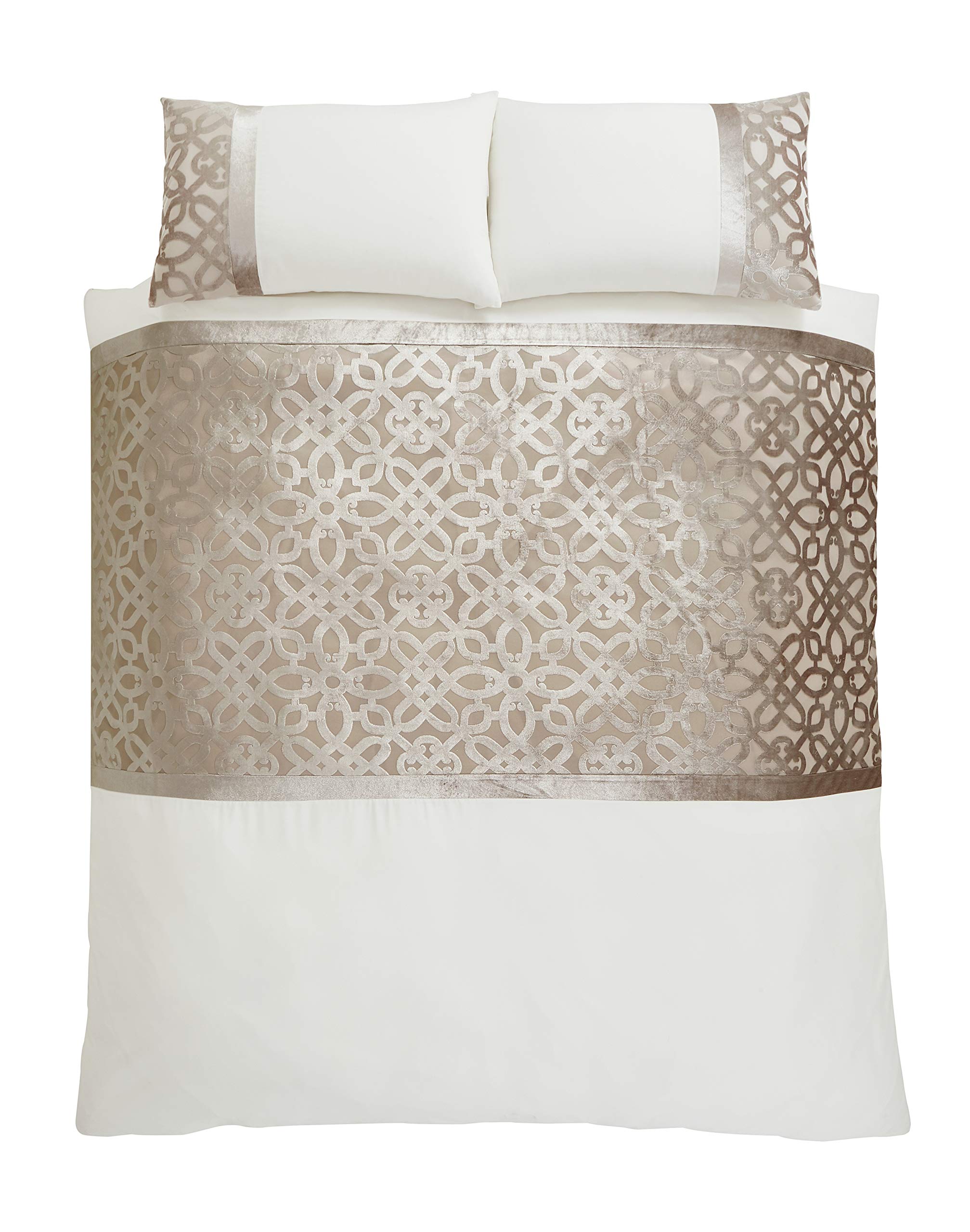 Catherine Lansfield Lattice Cut Velvet King Duvet Set - Natural