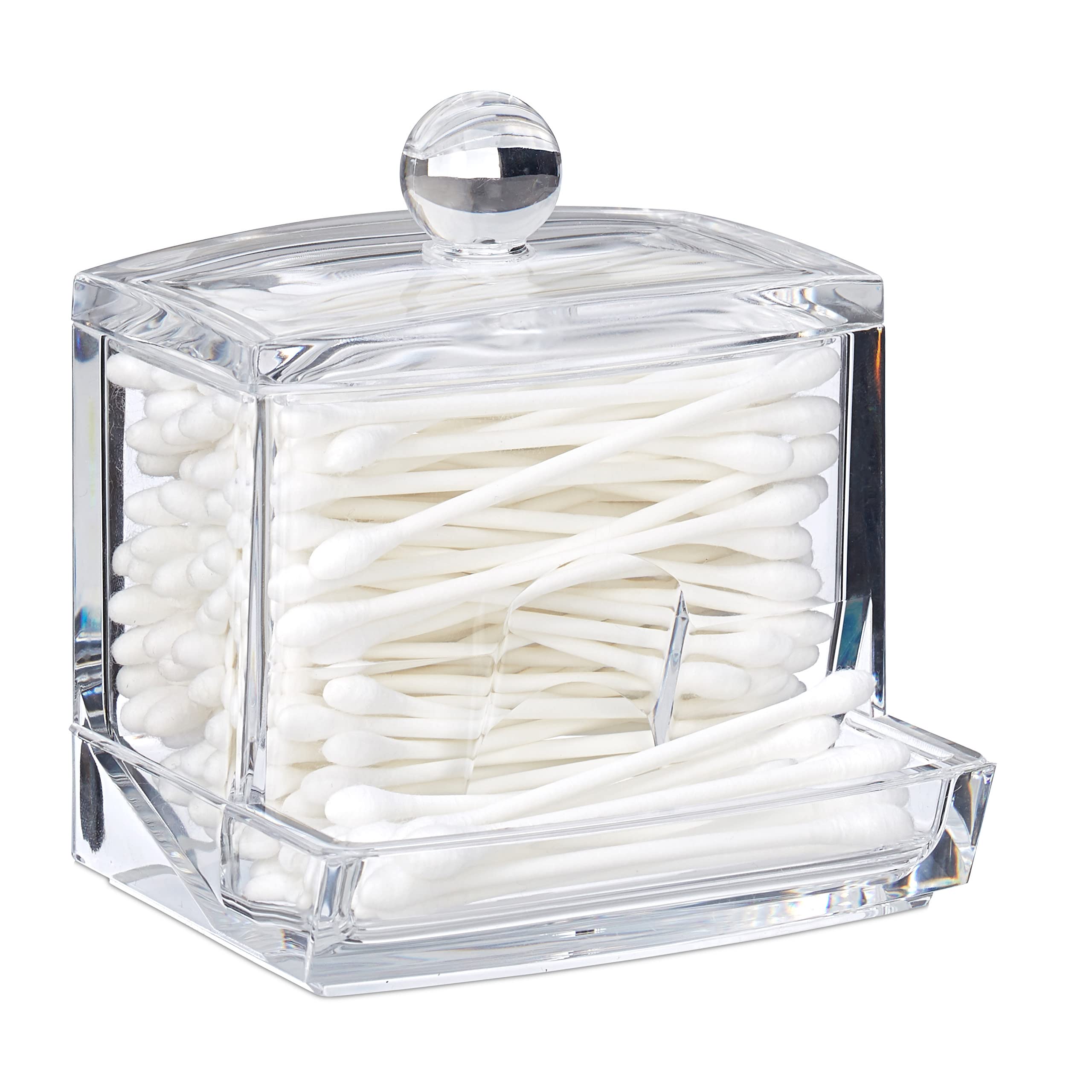 Relaxdays Cotton Swab Storage Box – Acrylic Bathroom Dispenser, Clear