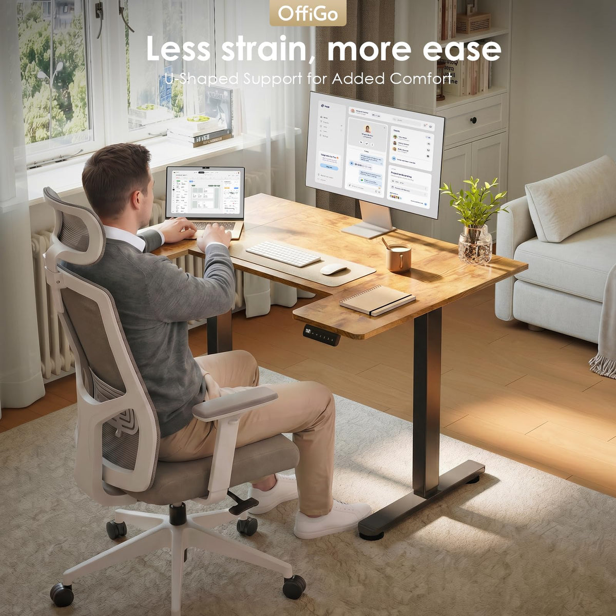 OffiGo Height Adjustable Desk, U Shaped Standing Desk with 3 Memory Presets - image 2