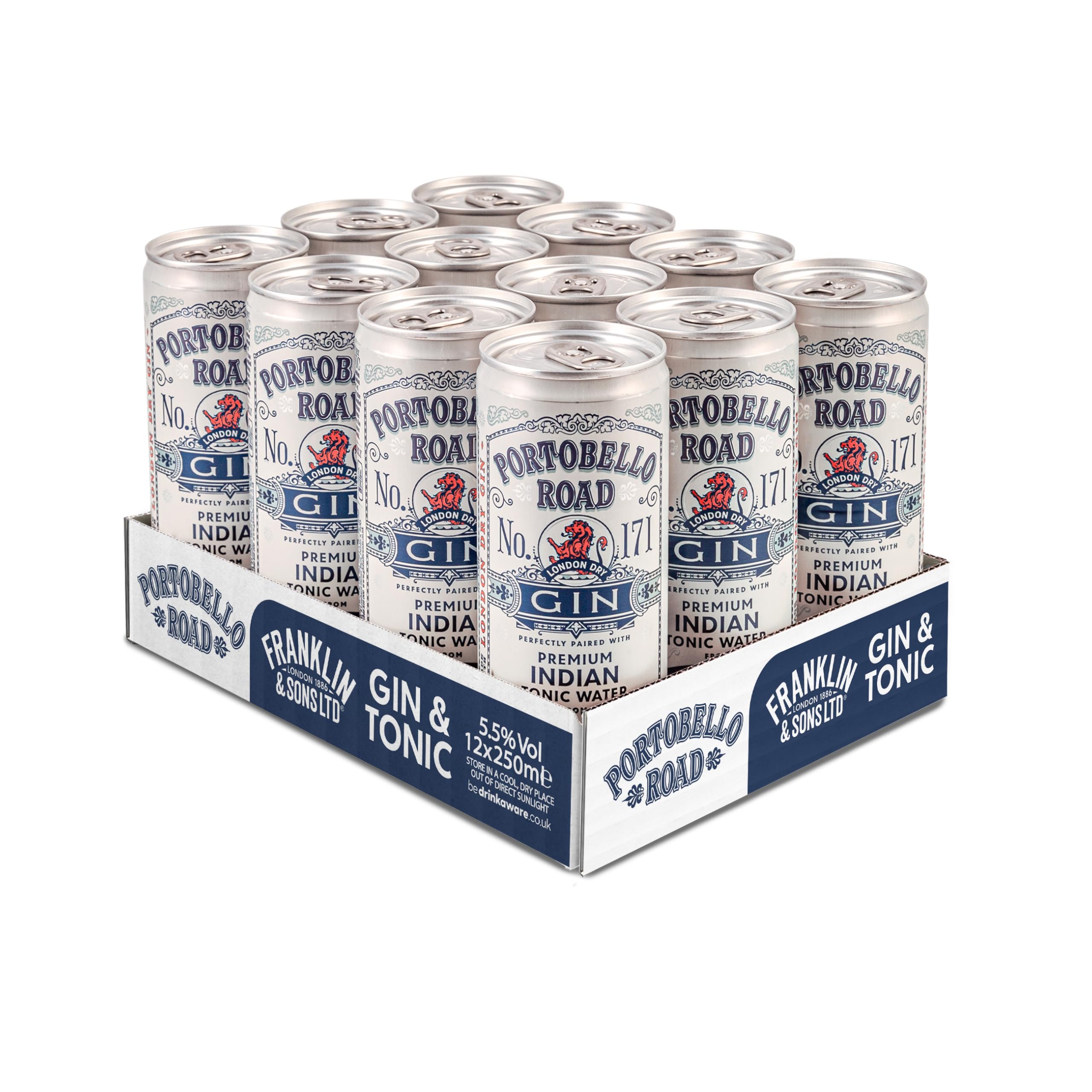 Portobello Road Gin & Tonic Cans - 12 x 250ml Case | 5.5% ABV