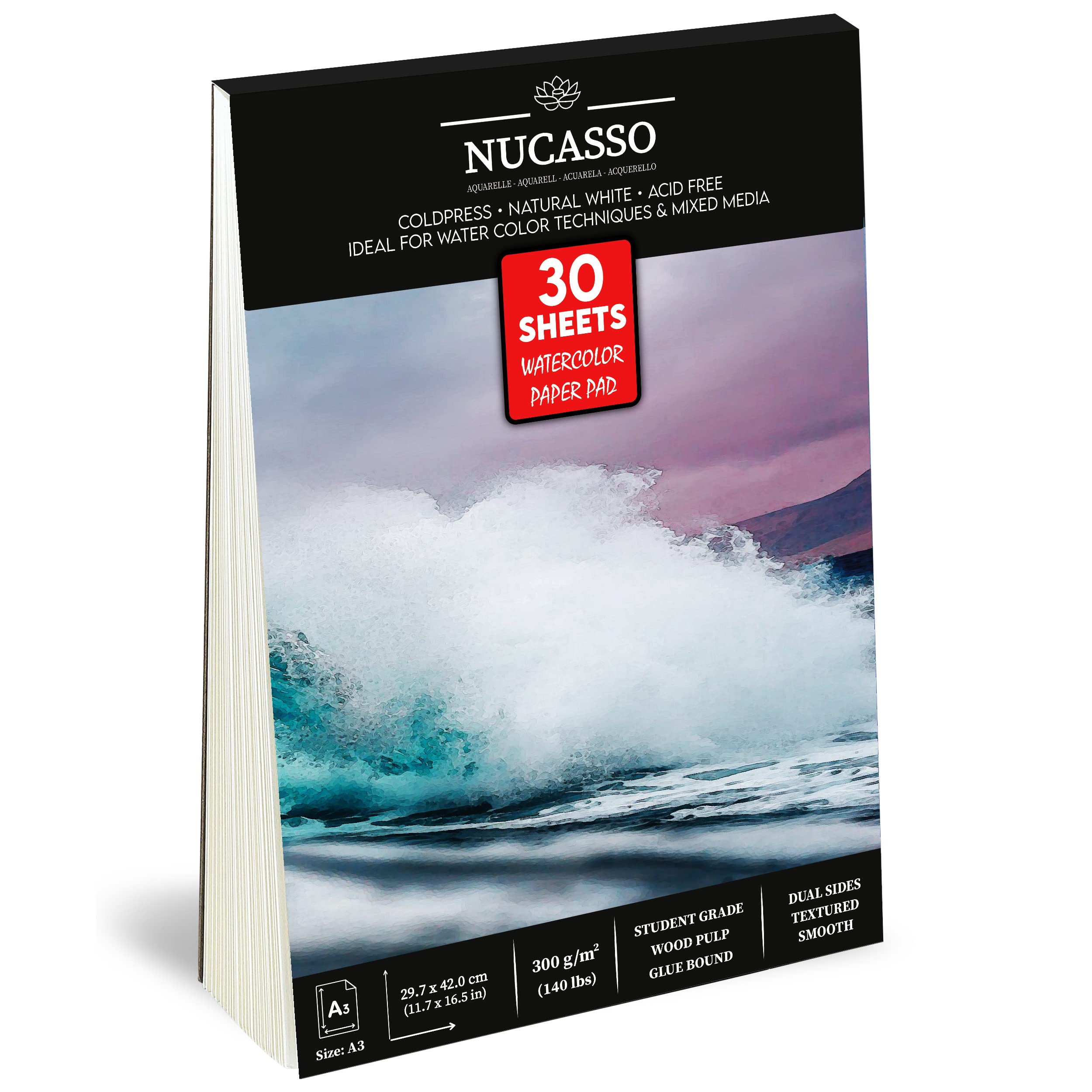 Nucasso A3 Watercolour Paper Pad – 300 GSM Cold-Pressed 30 Sheets