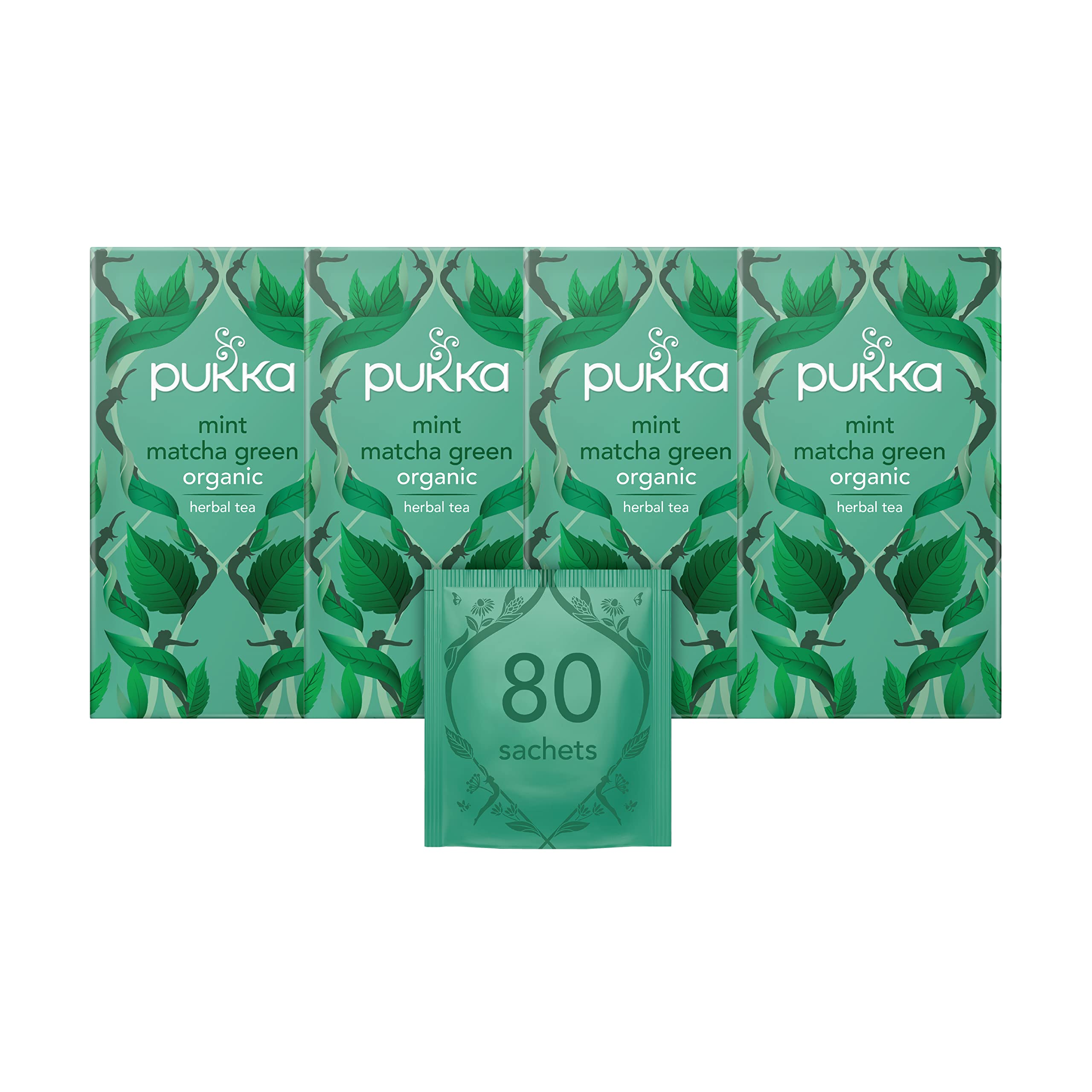Pukka Herbs Mint Matcha Green Organic Herbal Tea - 80 Sachets (4 Packs)