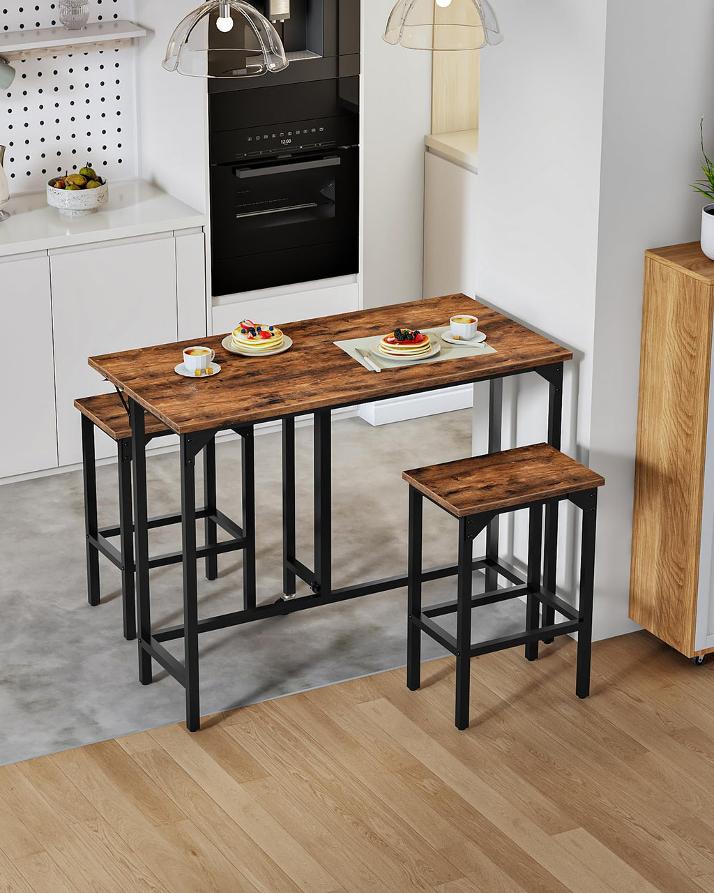 CHOEZON Breakfast Bar Table with 2 Bar Stools, 100 cm Folding Dining Table with 2 Stools, Dining Table Set, Industrial Steel Frame, for Restaurant - image 3