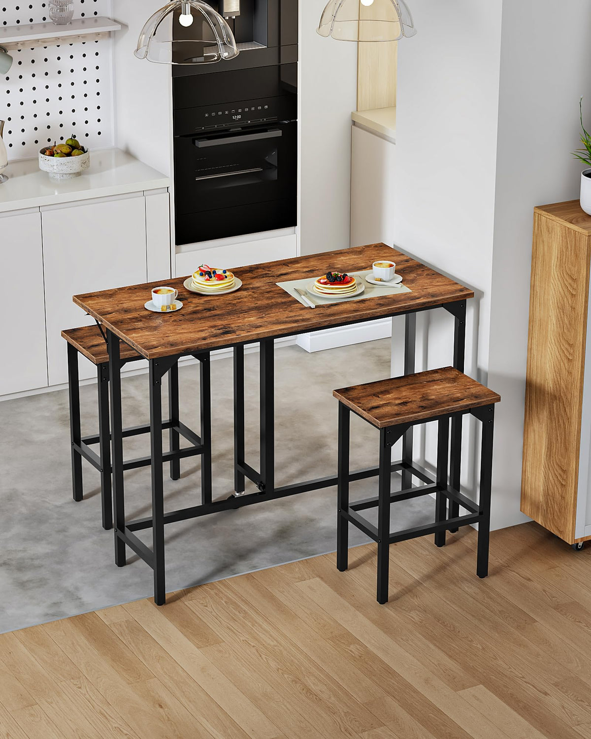 CHOEZON Breakfast Bar Table with 2 Bar Stools, 100 cm Folding Dining Table with 2 Stools, Dining Table Set, Industrial Steel Frame, for Restaurant - image 3