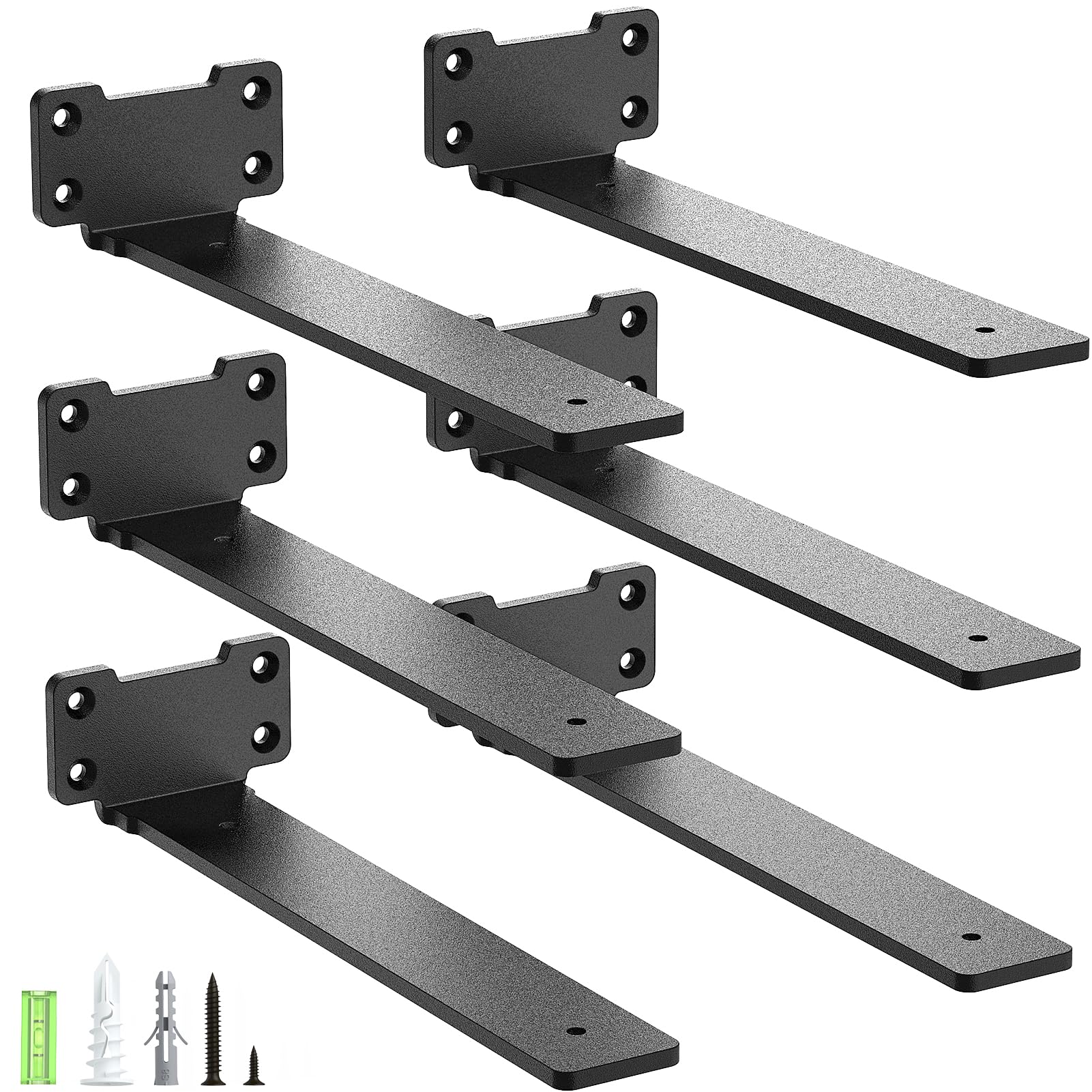 Yeabett 6 Pack Heavy Duty Shelf Brackets | 25cm Black Metal Wall Brackets
