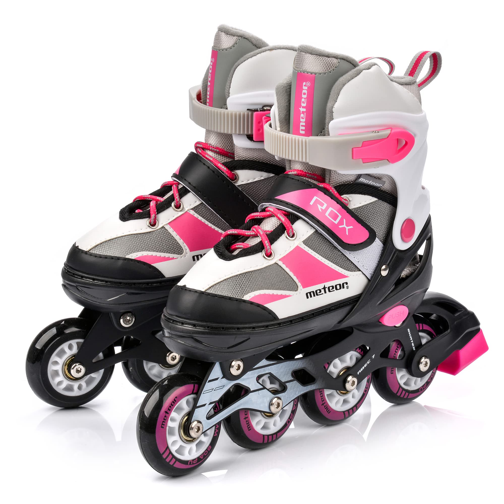 Meteor Kids Adjustable Inline Skates - ABEC 7 Roller Blades - Pink/Grey, M