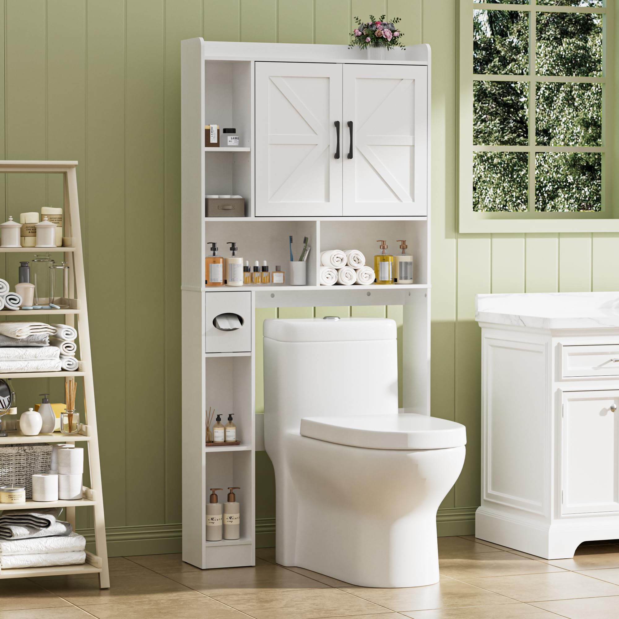 BonVache Over the Toilet Storage Cabinet – Farmhouse Bathroom Organizer