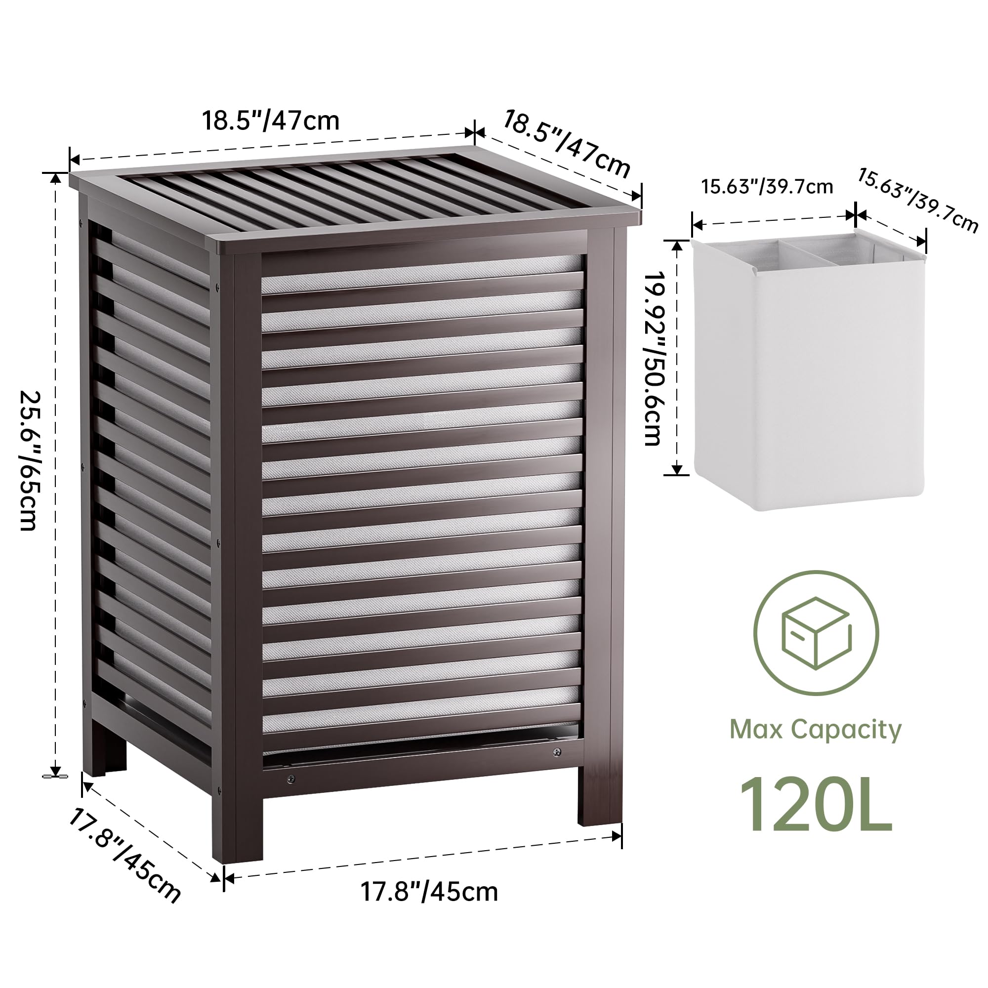 SMIBUY 120L Double Bamboo Laundry Hamper with Lid and Removable Liner