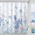 Bonhause Nautical Coastal Shower Curtain | Blue Coral & Seahorse | 180x180cm