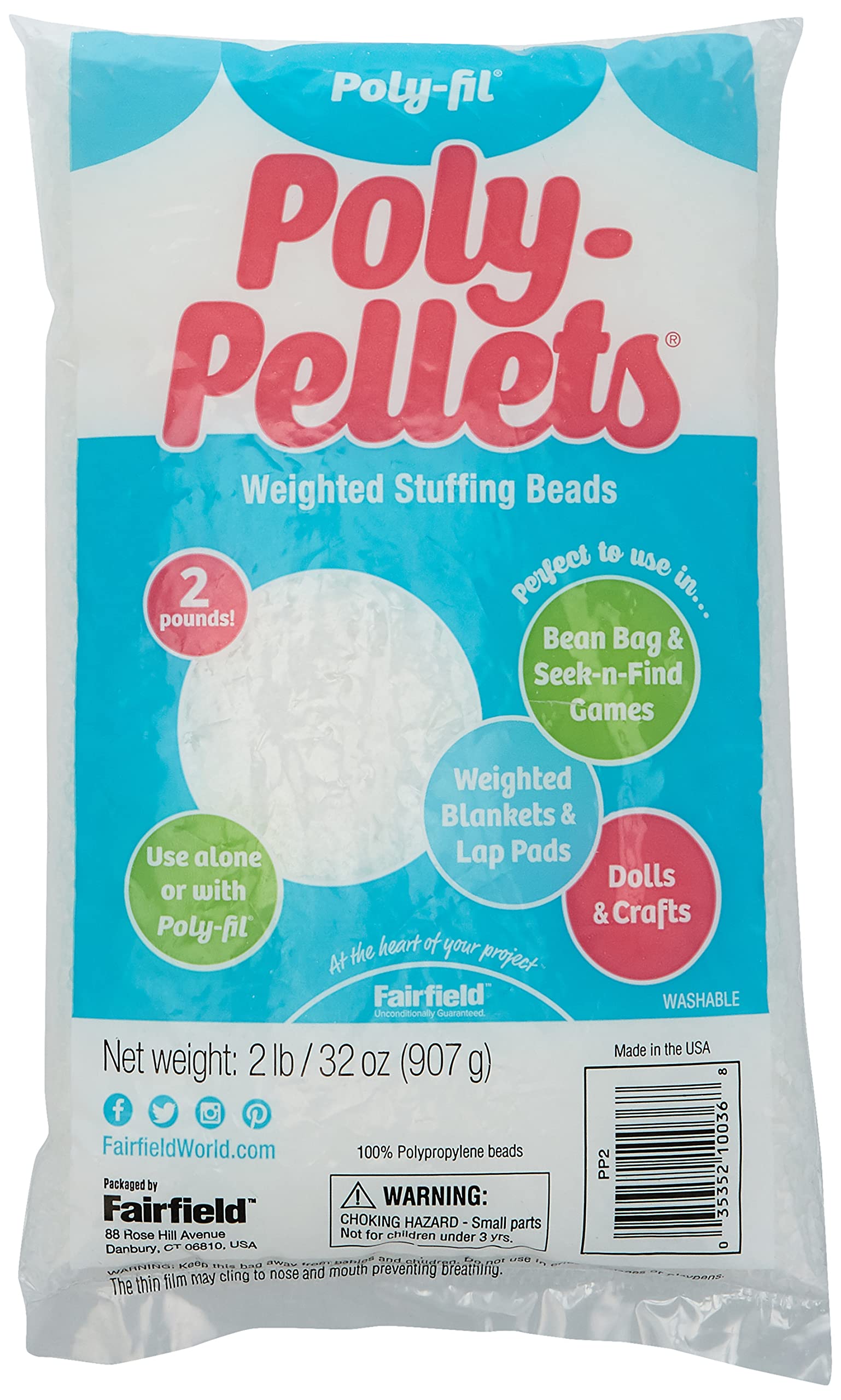 Fairfield PolyPellets Weighted Stuffing Beads, 32 oz – 100% Polypropylene