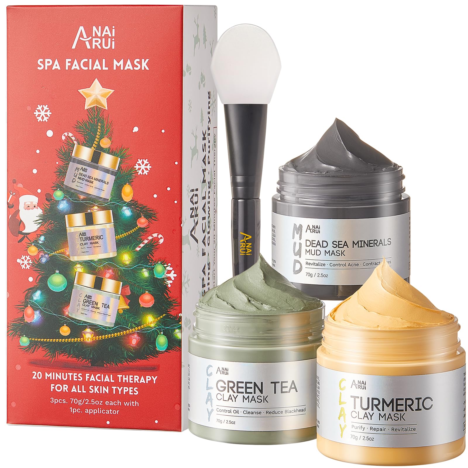 ANAiRUi Face Mask Gift Set | Turmeric, Green Tea & Dead Sea Mud Clay Masks