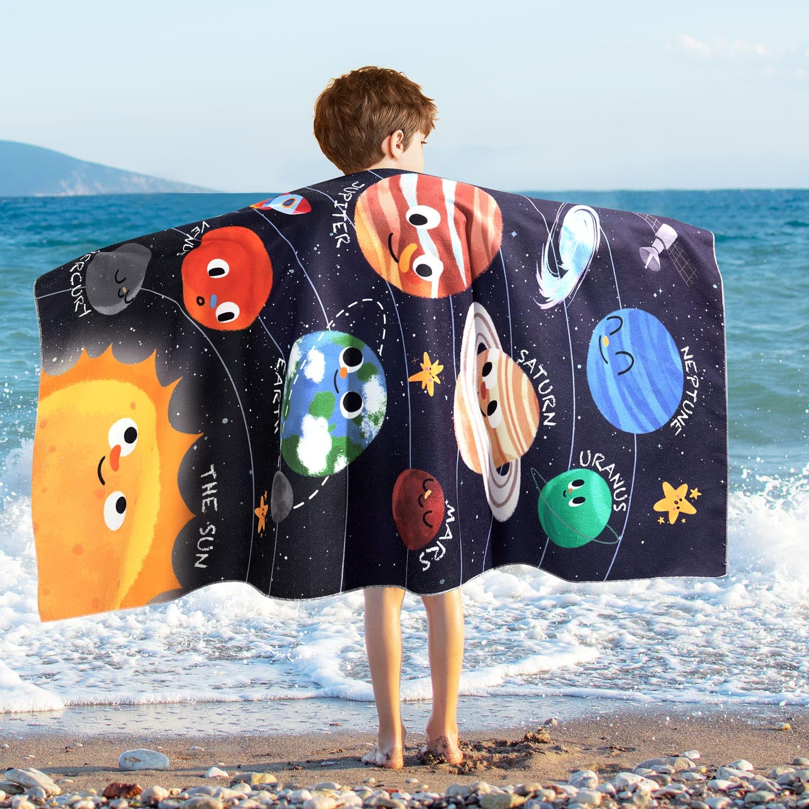 WERNNSAI Space Planet Kids Beach Towel – Sand Free Quick Dry Swim Towel