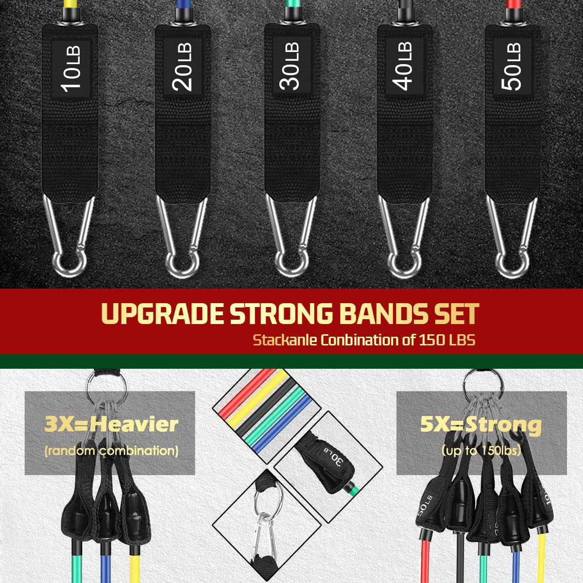 VEICK Resistance Bands Set | 5-Piece Fitness Tubes with Handles - 150lbs