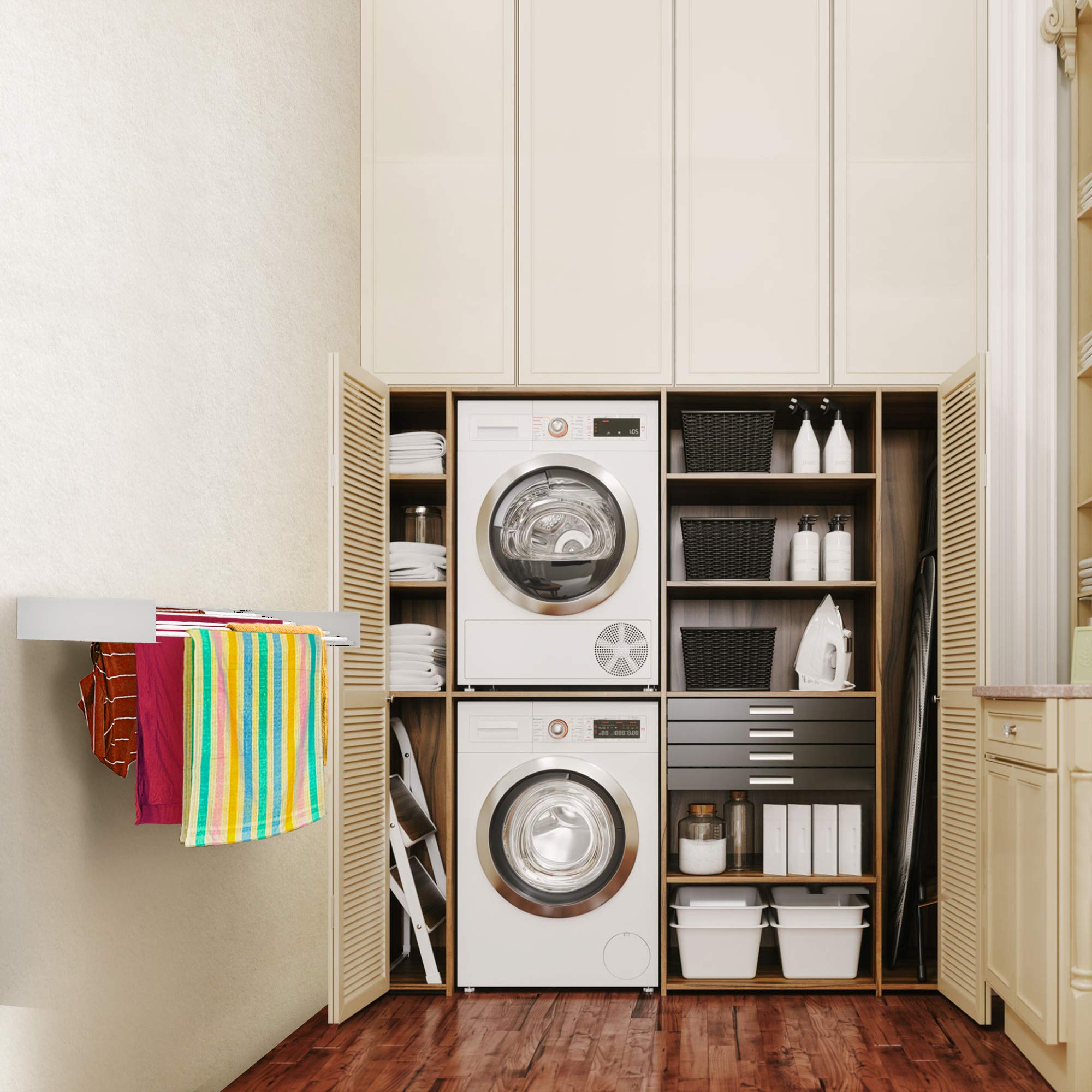 Step Up Wall Mounted Retractable Clothes Drying Rack - 100cm, 25kg