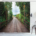 ABAKUHAUS Landscape Shower Curtain | Jungle Wooden Bridge Fabric Decor