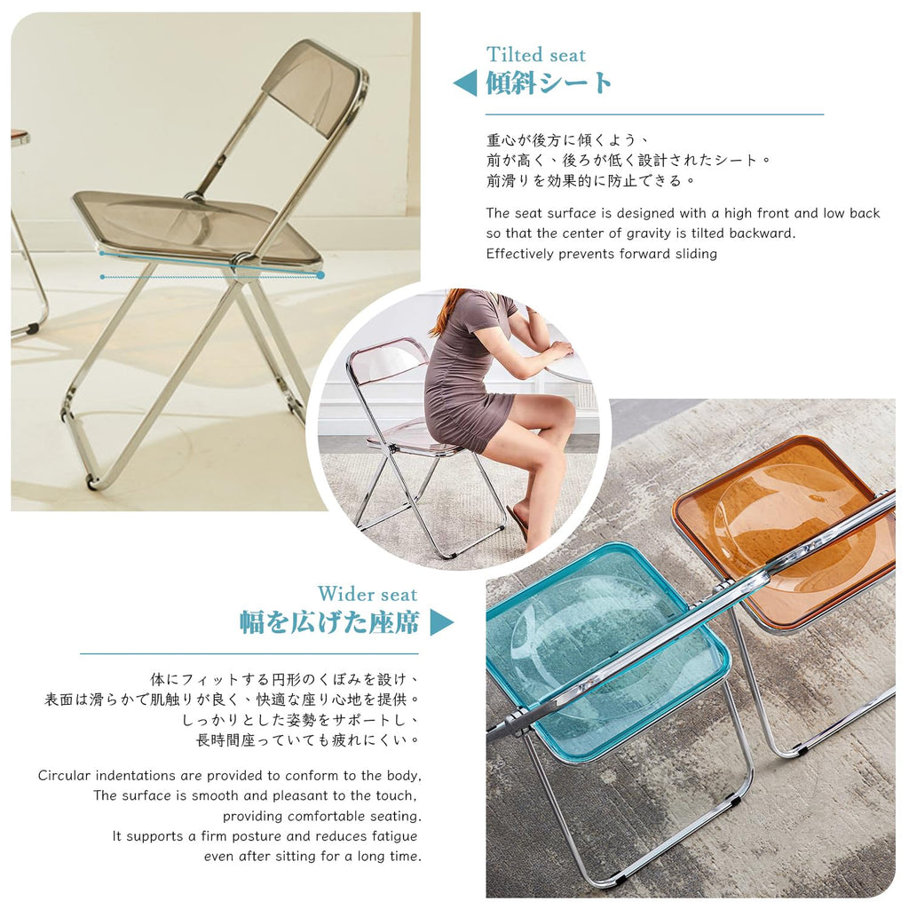 KAIHAOWIN Luxury Modern Transparent Folding Chair Acrylic Folding Chairs-Acrylic Ghost Stackable Crystal Seat-PC Plastic Living Room Seat-Chrome - image 4