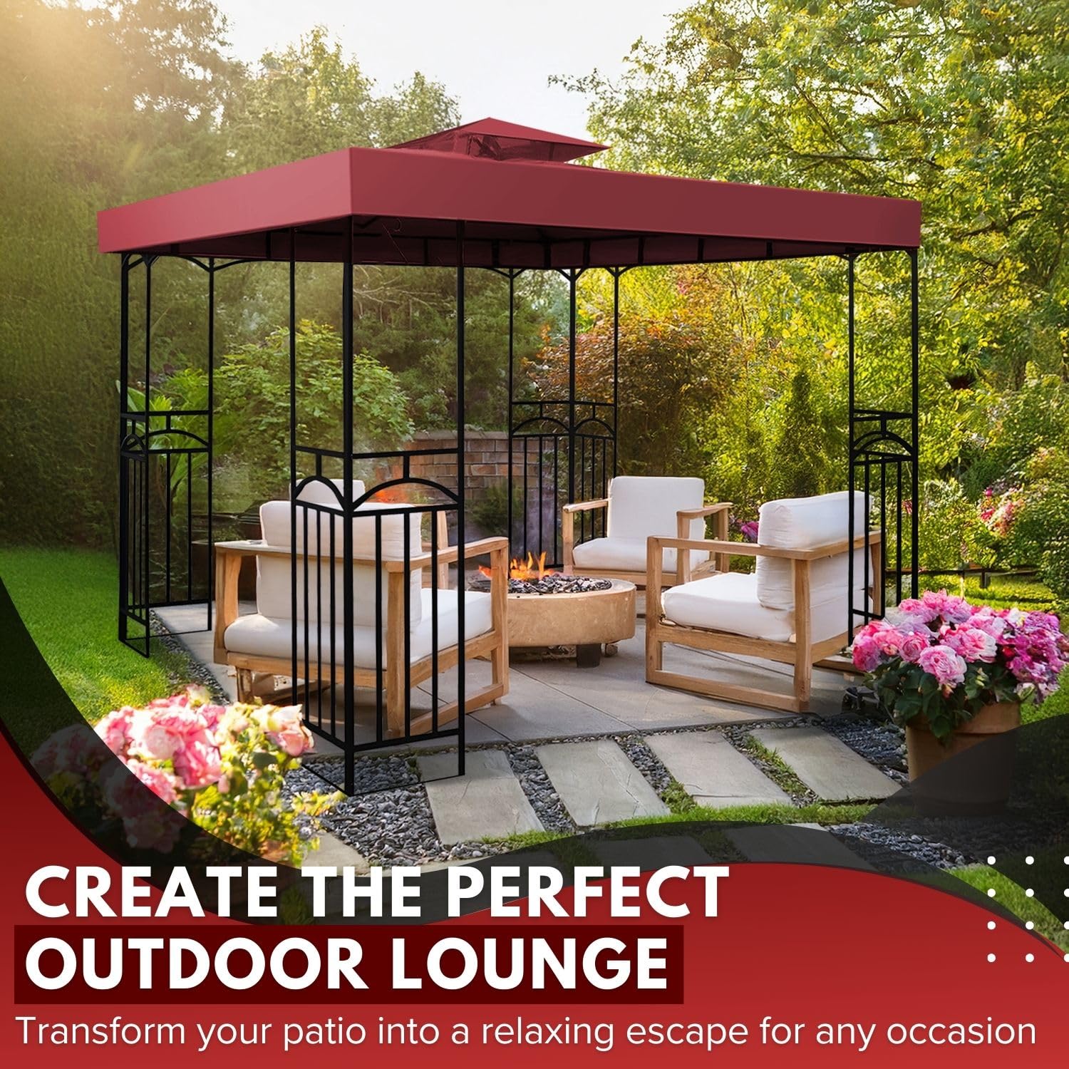 Flexzion 10x10 Gazebo Top Replacement – 2-Tier UV Protected Canopy Cover