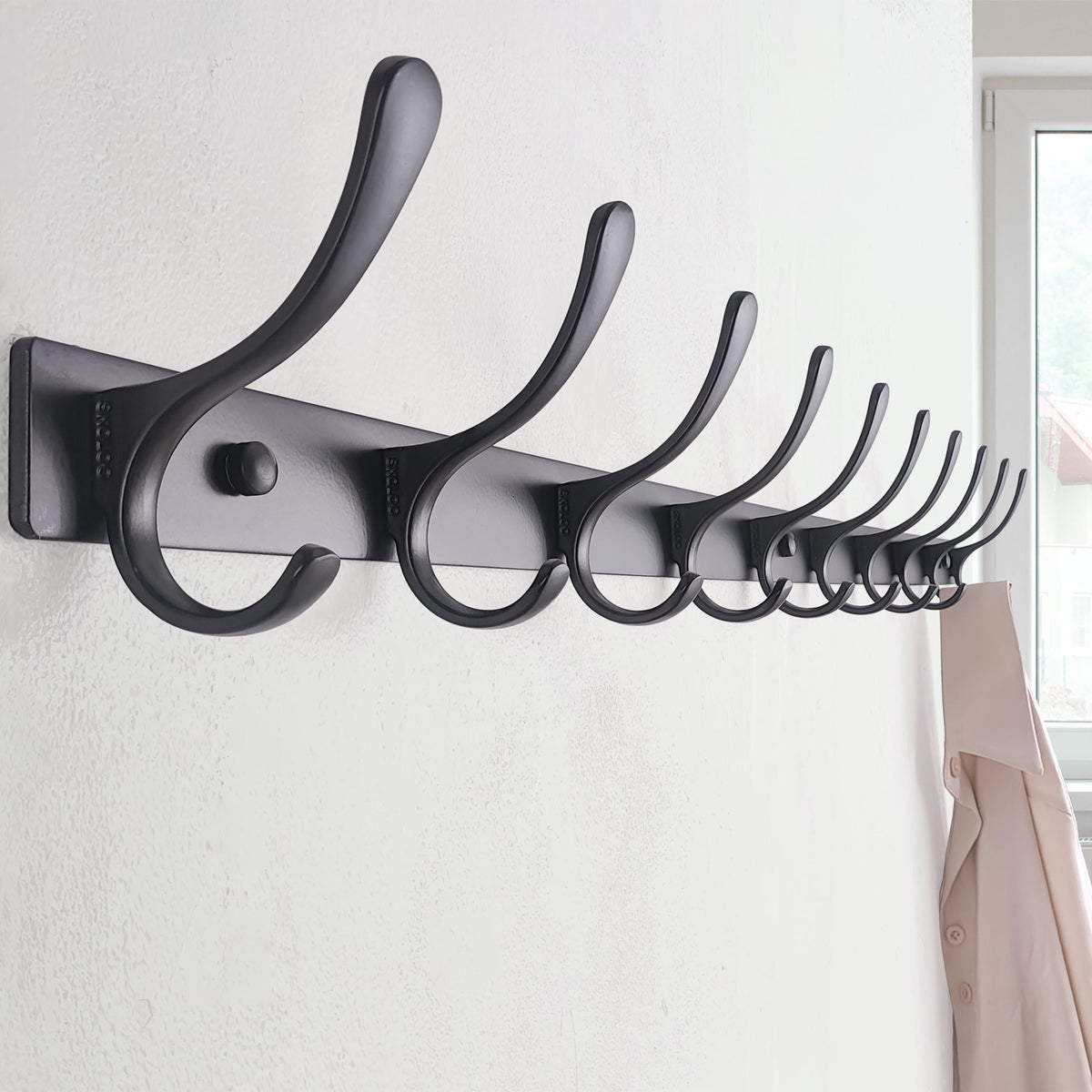 SKOLOO Coat Rack Wall Mounted - 10 Hooks, Heavy Duty, Stainless Steel, Metal Wall Coat Hanger, Sturdy Wall Hooks for Hanging Coat, Jacket, Clothes - image 2