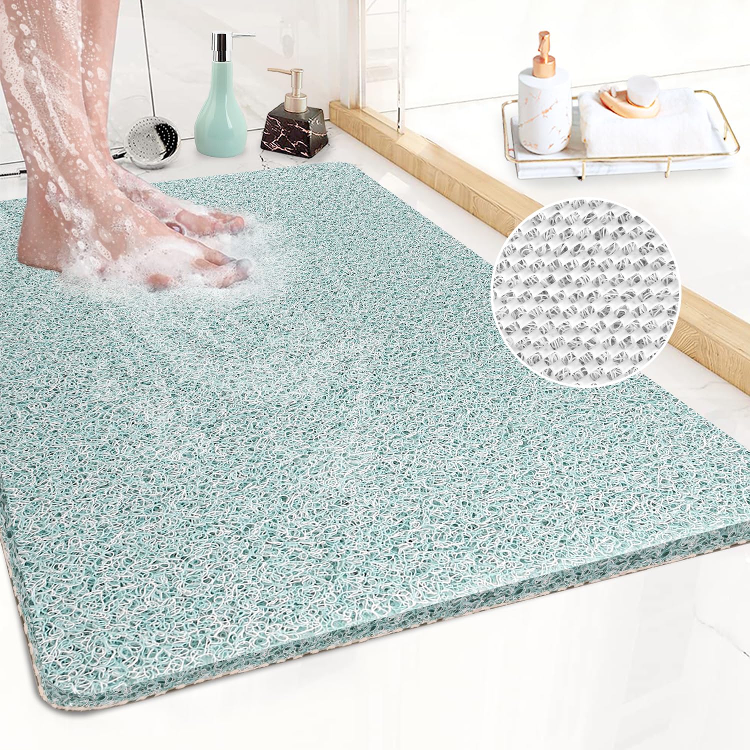 Corner Shower Mat – 21 Inch Non-Slip Loofah PVC Bath Mat