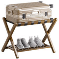 SMIBUY Foldable Bamboo Luggage Rack with Storage Shelf - Walnut