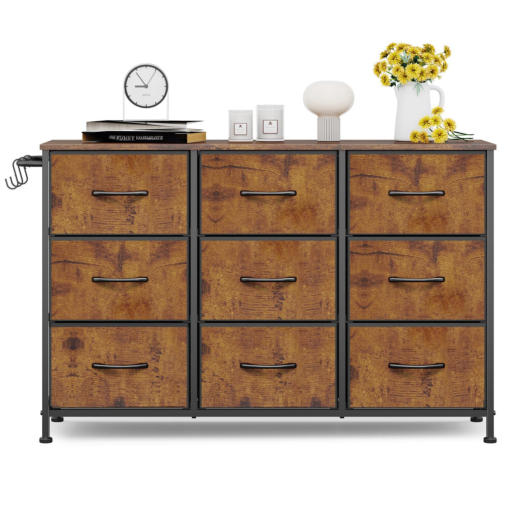 Chest of Drawers 9-Drawer Storage Unit Bedroom Rustic Brown100x30x65cm