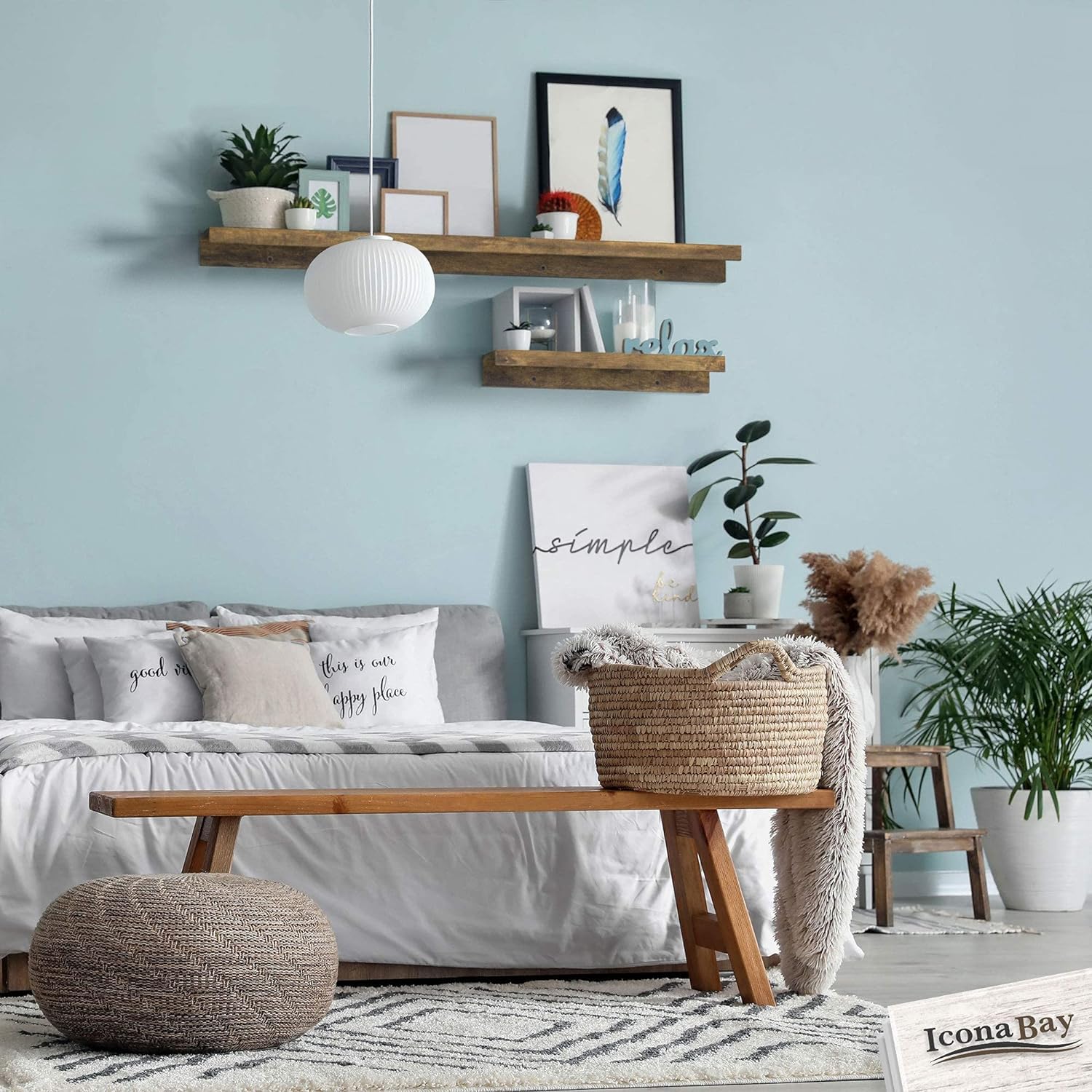 Icona Bay 36" Floating Shelves | Set of 3 Walnut Brown Modern Wall Ledges