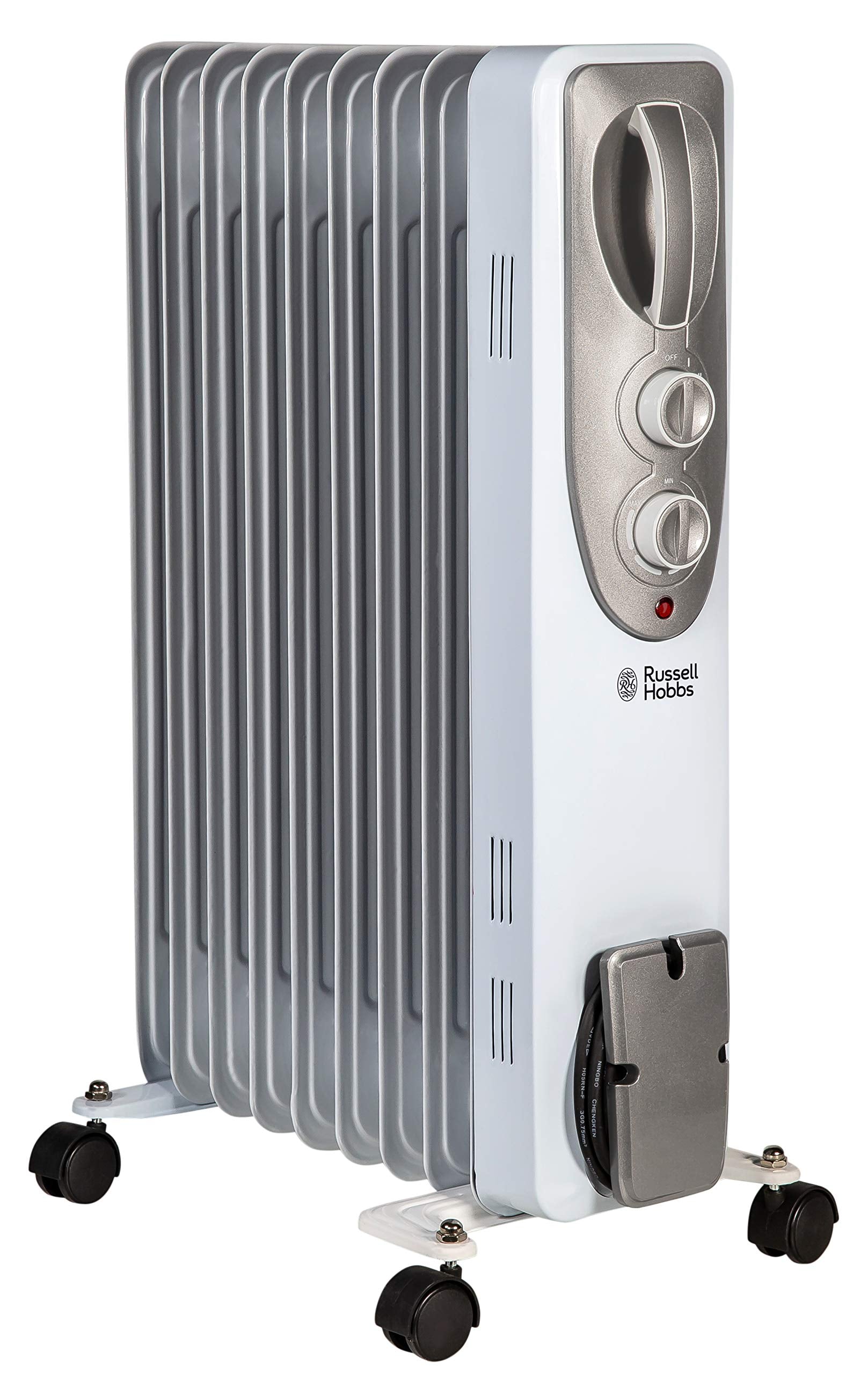 Russell Hobbs 2000W Oil Filled Radiator | 9 Fin Portable Heater - White