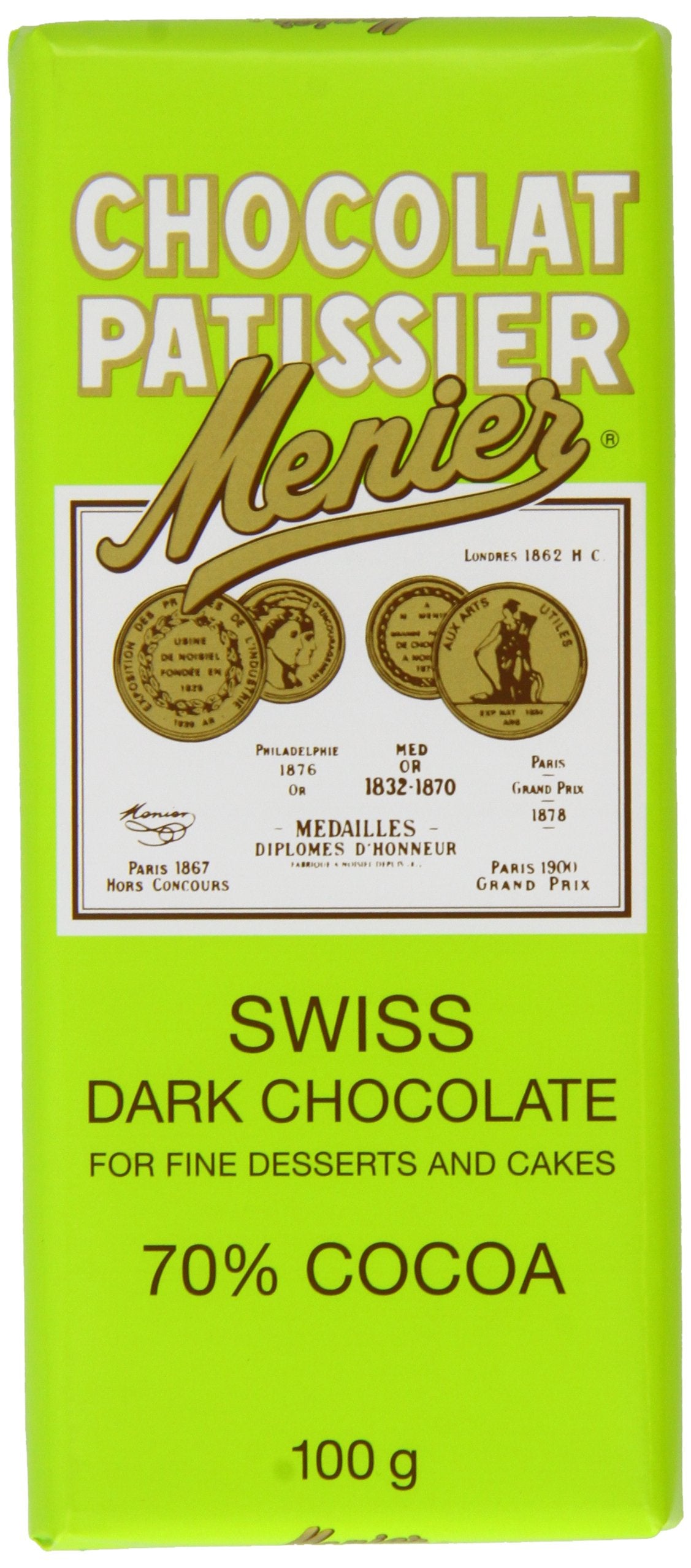 Menier 70% Cocoa Dark Cooking Chocolate - 100g Swiss Bars (Pack of 10)