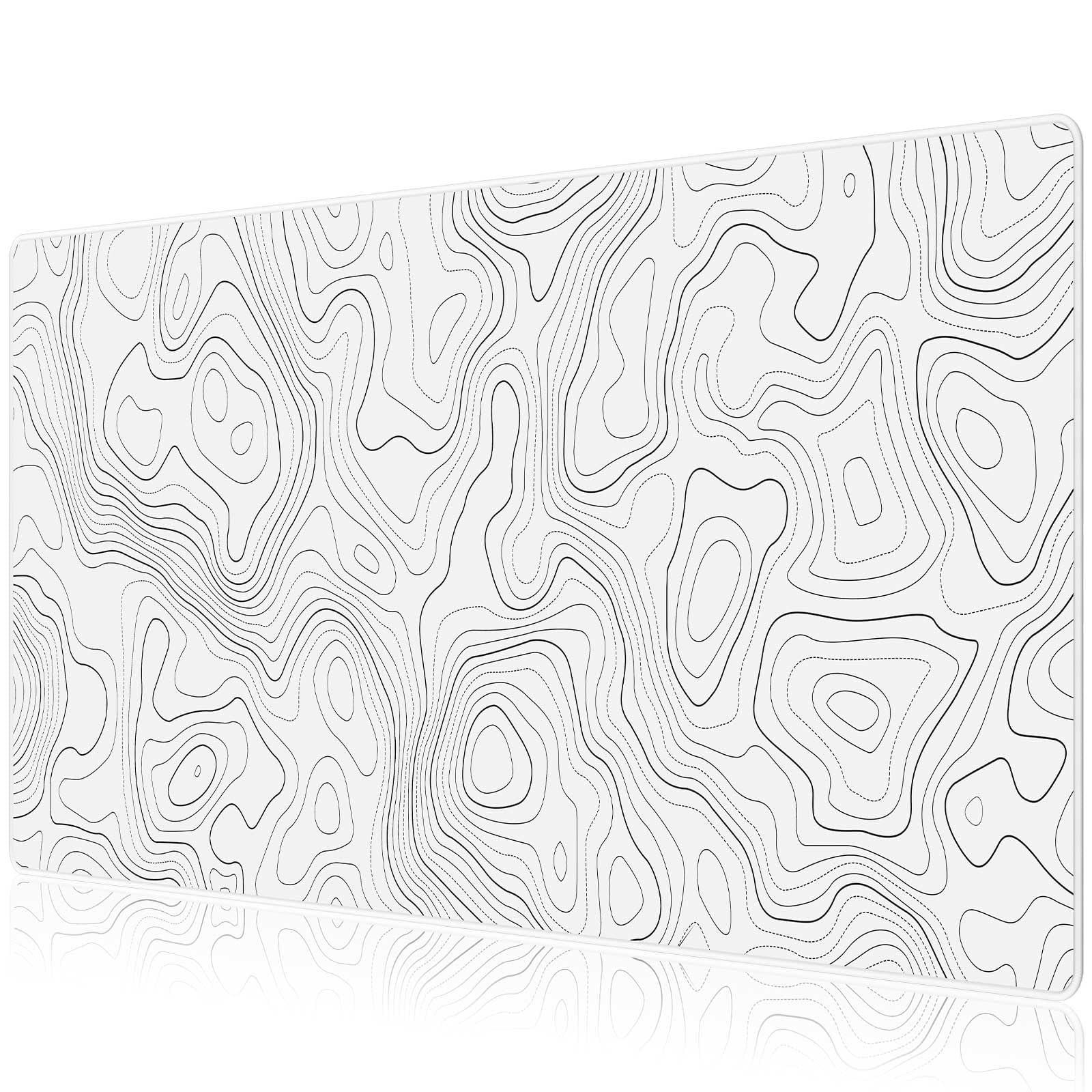 JIALONG Large Gaming Mouse Pad – White Topographic Desk Mat, 35.4x15.7"