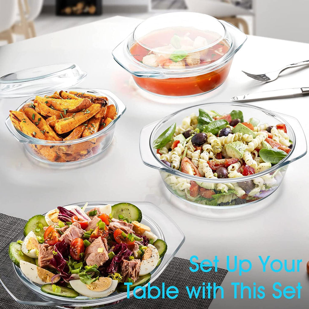 Jolof Store Glass Casserole Dish Set with Lids – 3 Piece Oven Safe Set