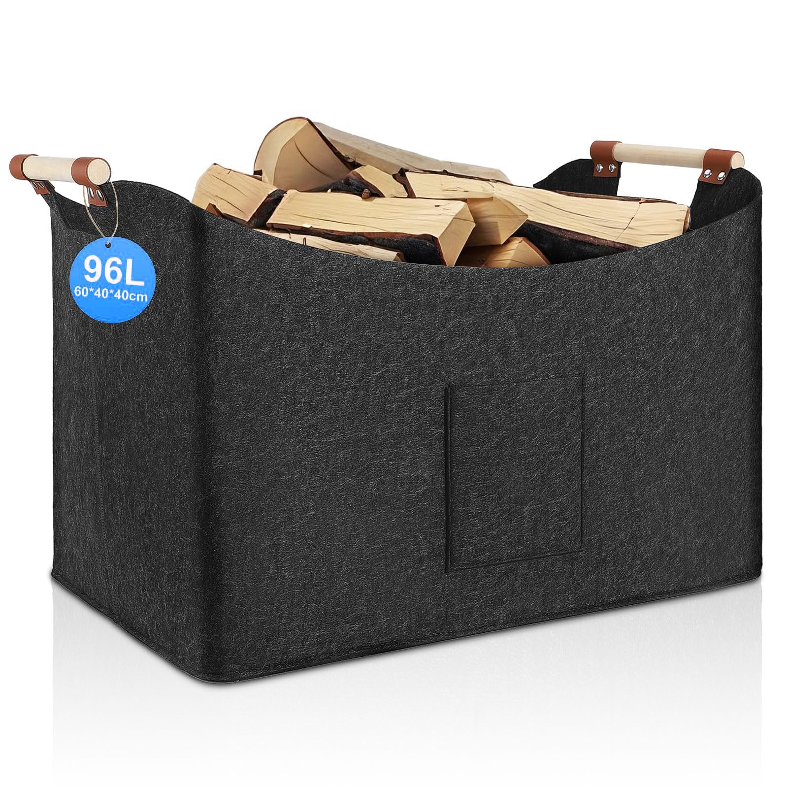 96L Felt Firewood Basket – Foldable Log Basket for Indoor