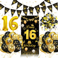 Jolof Store 16th Birthday Decorations - Black Gold Balloon & Banner Kit