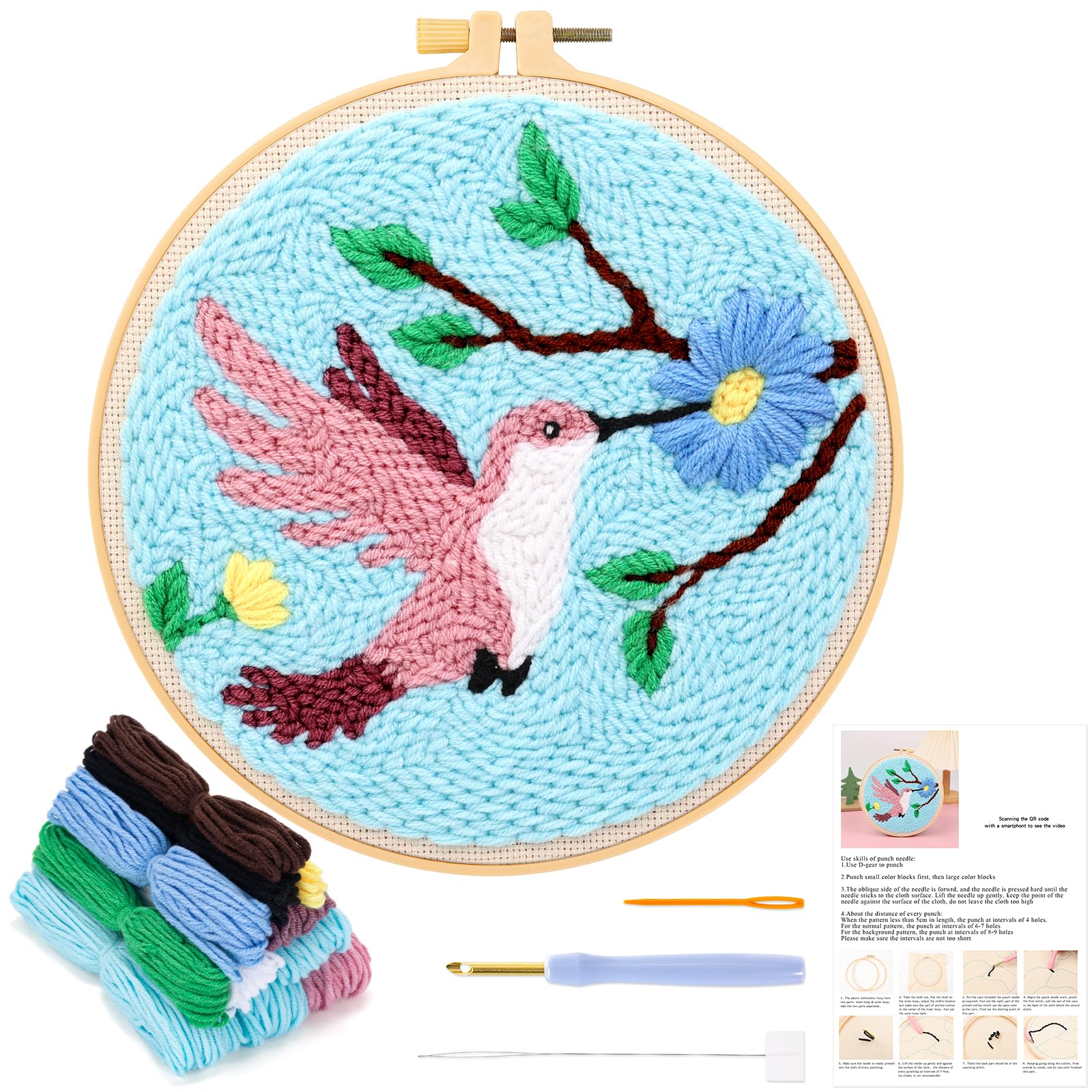 JSRQT Hummingbird Punch Needle Embroidery Kit for Beginners | DIY Craft