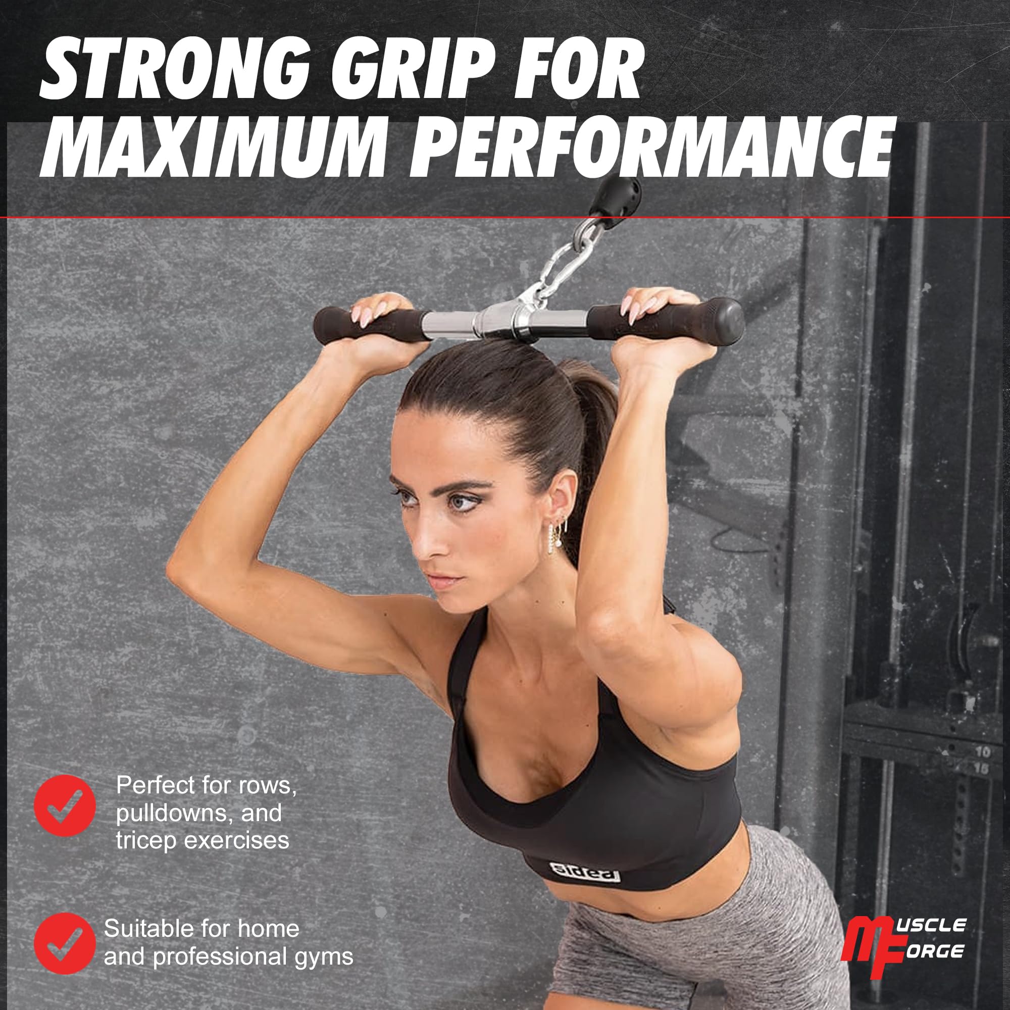 MuscleForge Straight Bar Cable Attachment - 50cm Steel Tricep Bar