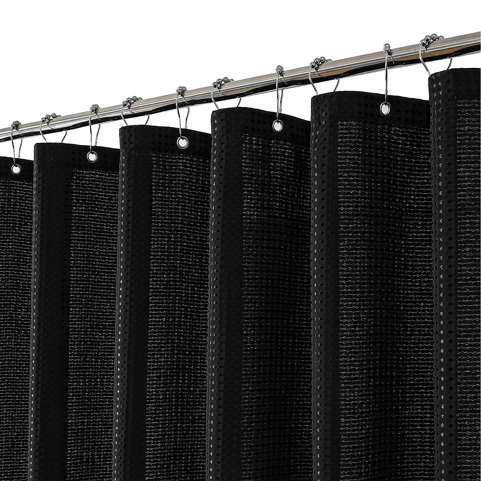 meioro Black Waffle Weave Shower Curtain – Heavyweight Fabric, 180x210cm