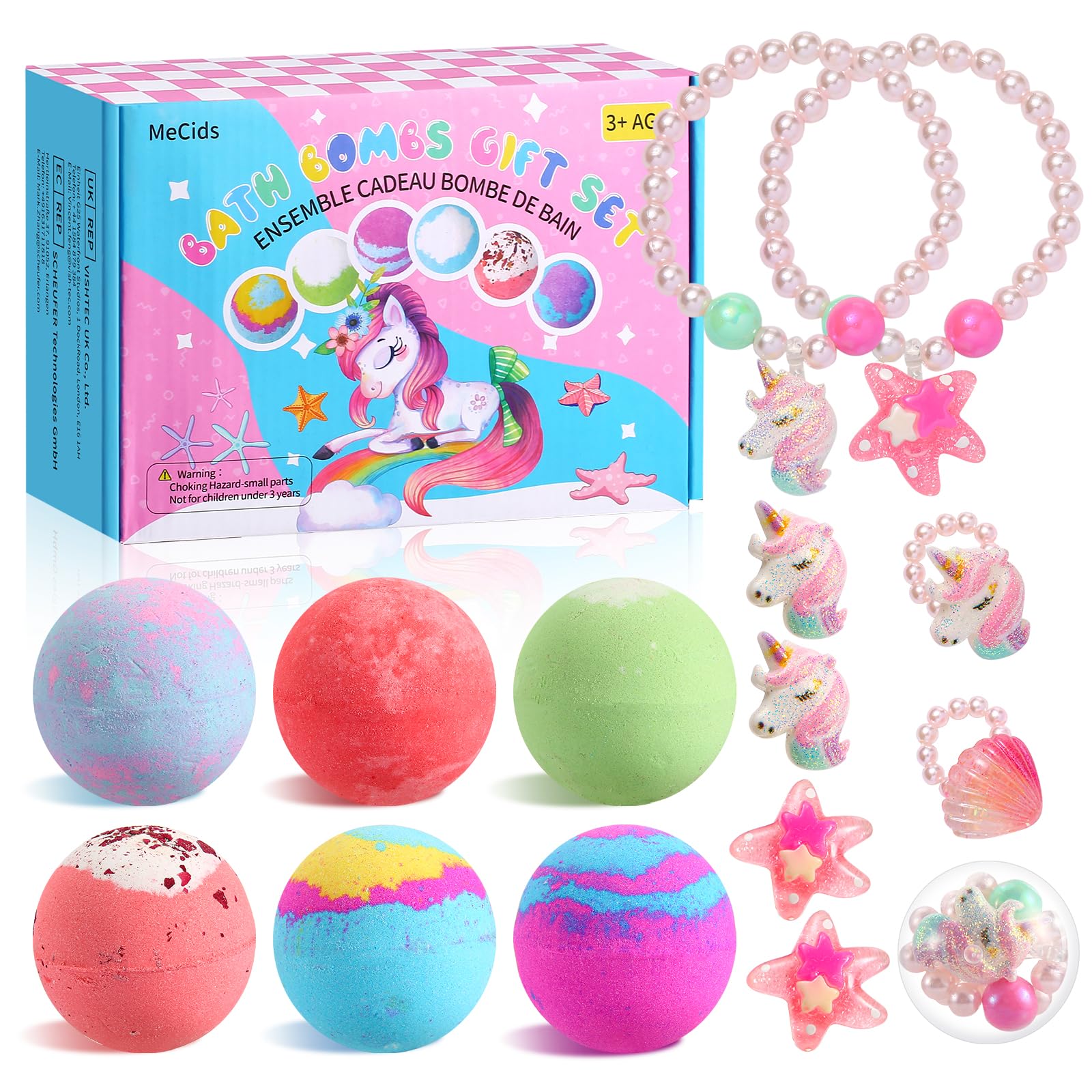 MeCids Kids Organic Bath Bombs with Surprise Jewelry - 6 Pack Gift Set