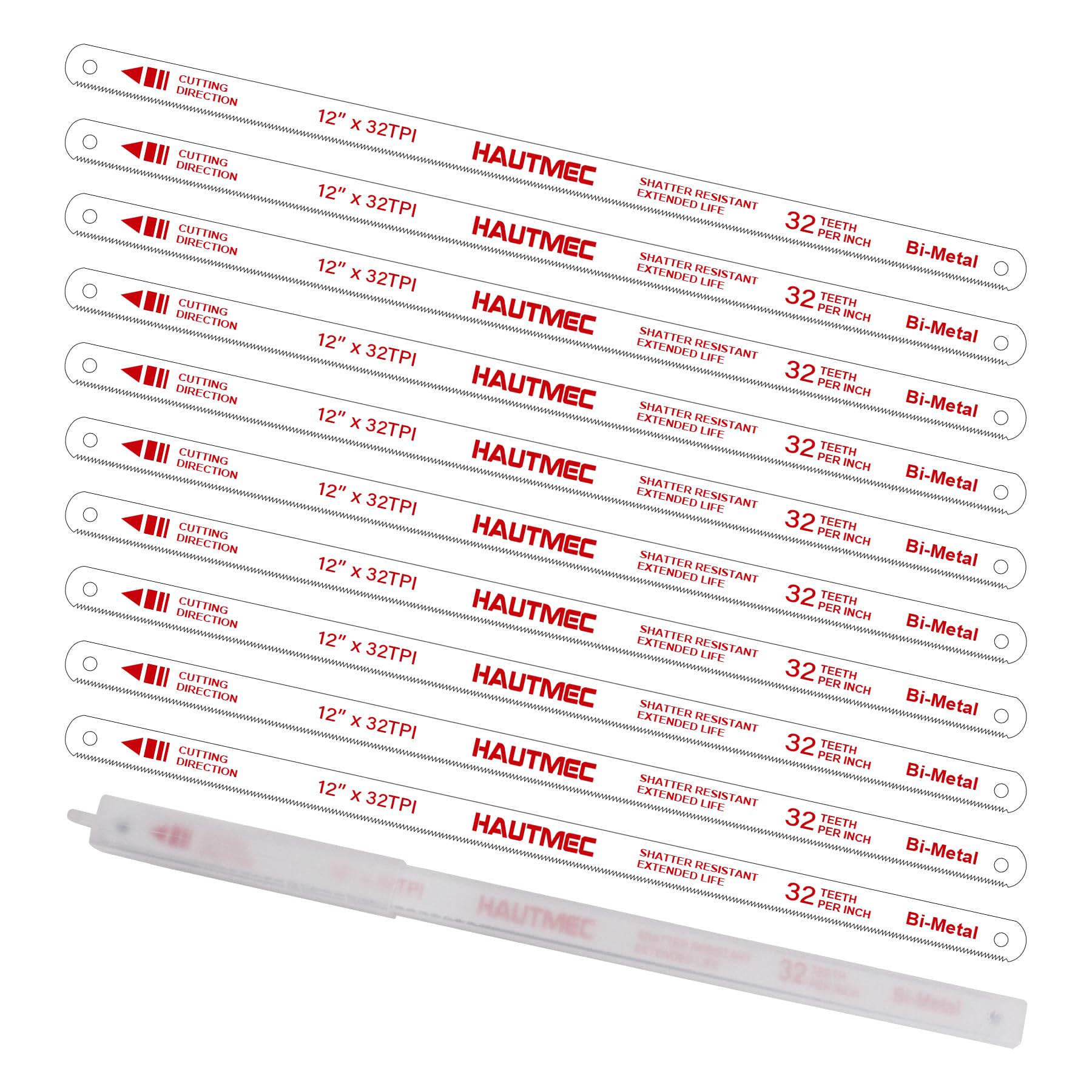 HAUTMEC 12" Bi-Metal Hacksaw Blades 32 TPI - 10 Pack Replacement Blades