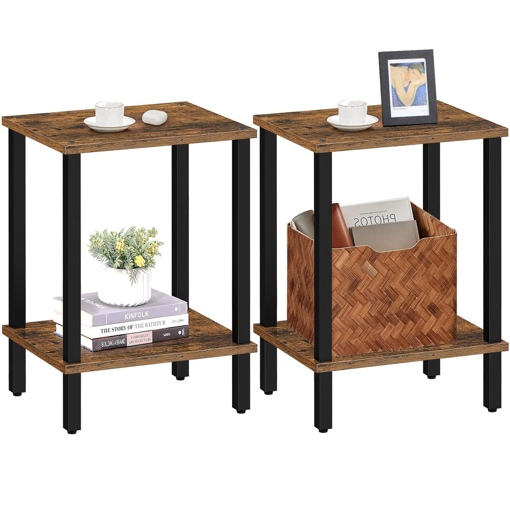 TUTOTAK Side Table, Set of 2, Bedside Table, Night stand, 2-Tier Storage Shelf, End Table for Small Space, Living Room, Bed Room, Brown V1TB01BB035EU - image 1