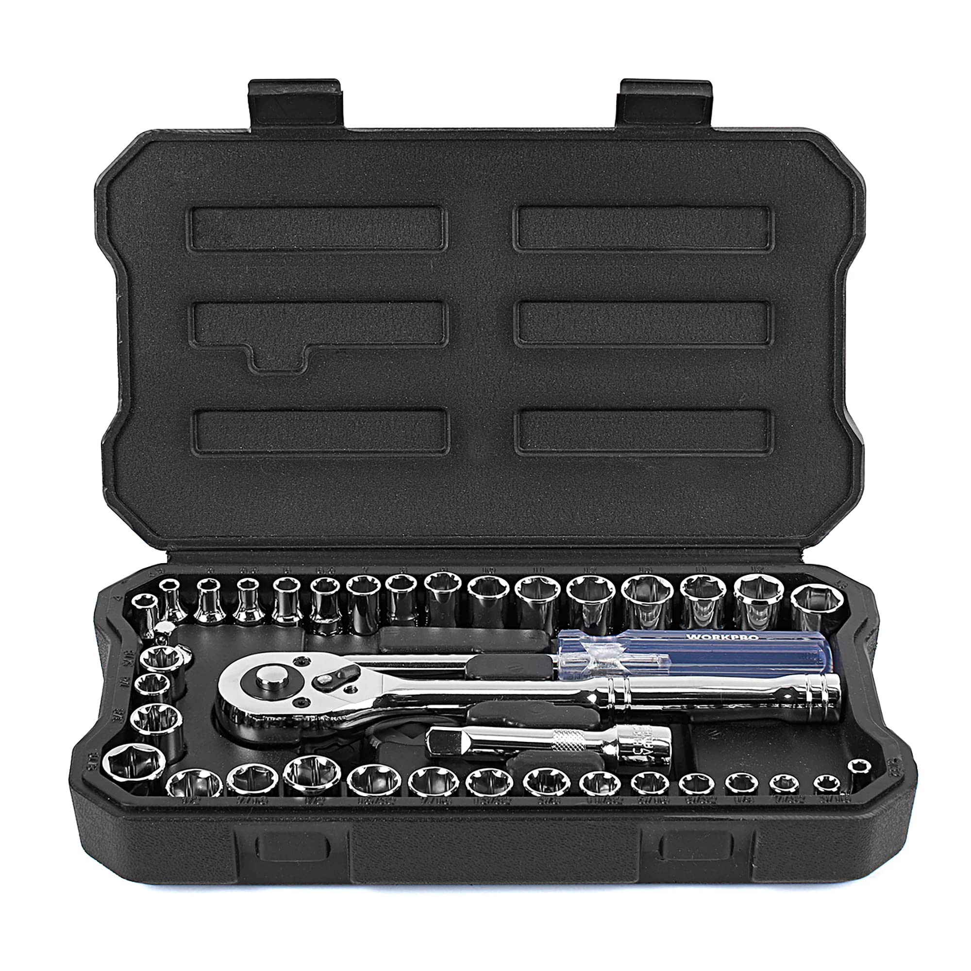 WORKPRO 39-Piece Socket Set | 1/4" & 3/8" Metric/SAE Ratchet Wrench Kit