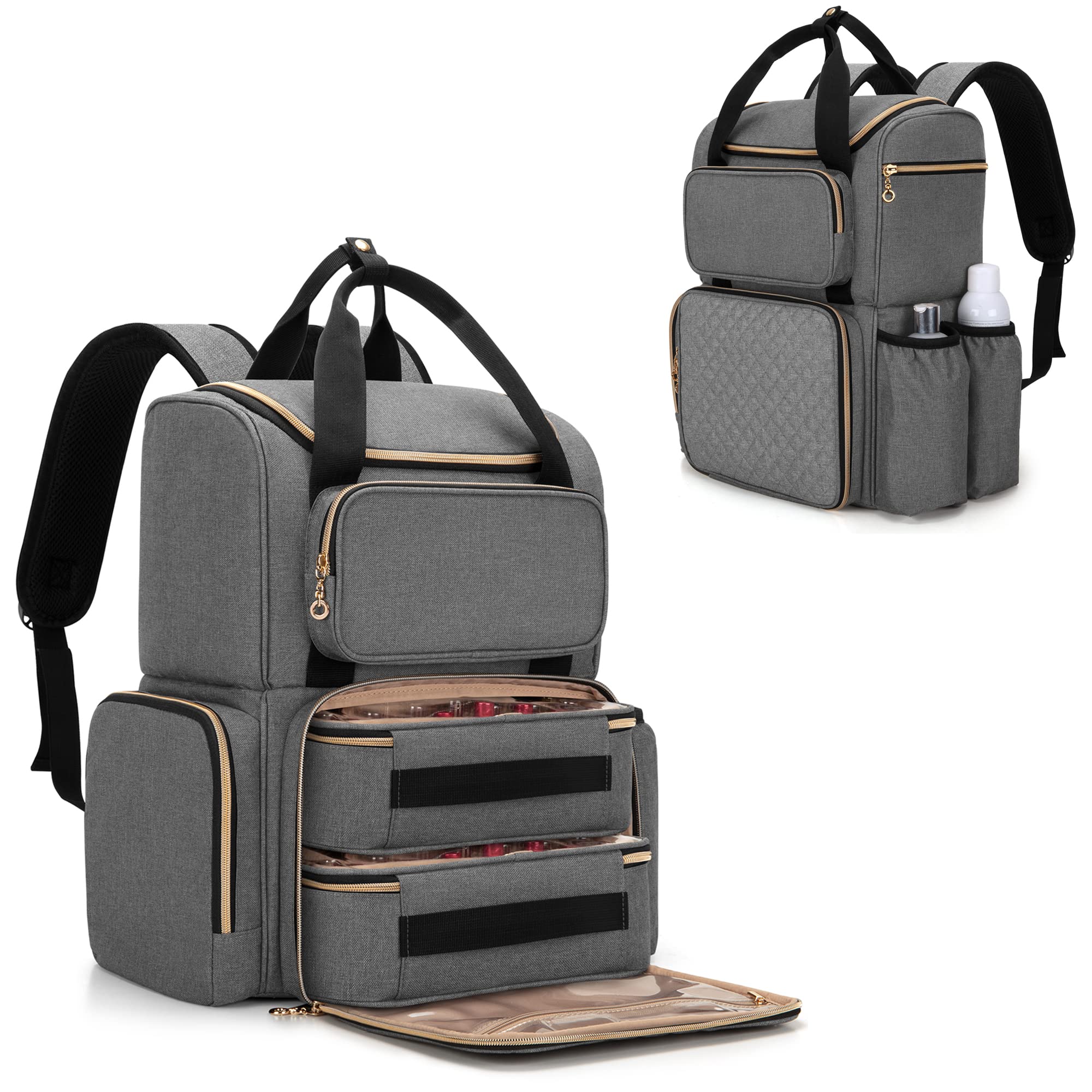 Luxja Nail Polish Organizer Backpack - Holds 70 Bottles & Lamp, Gray