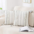 decorUhome Boho Grey Cushion Covers – Set of 2 Tufted Tassel Pillow Cases