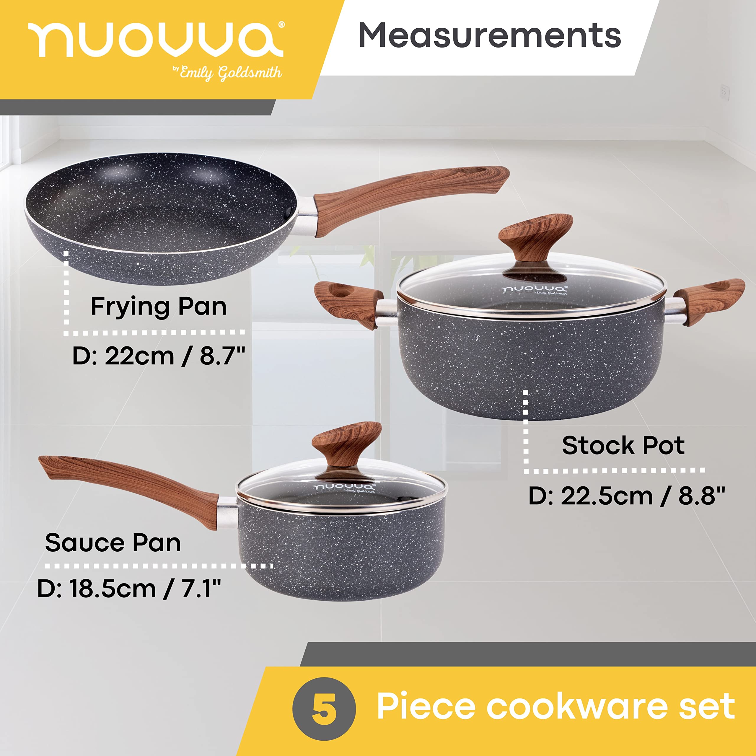 Nuovva 5pc Non-Stick Marble Cookware Set – Induction Stainless Steel