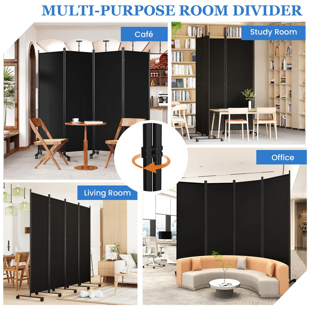 8 Panel Room Divider 183CM Folding Privacy Screens with Lockable Wheels - image 5
