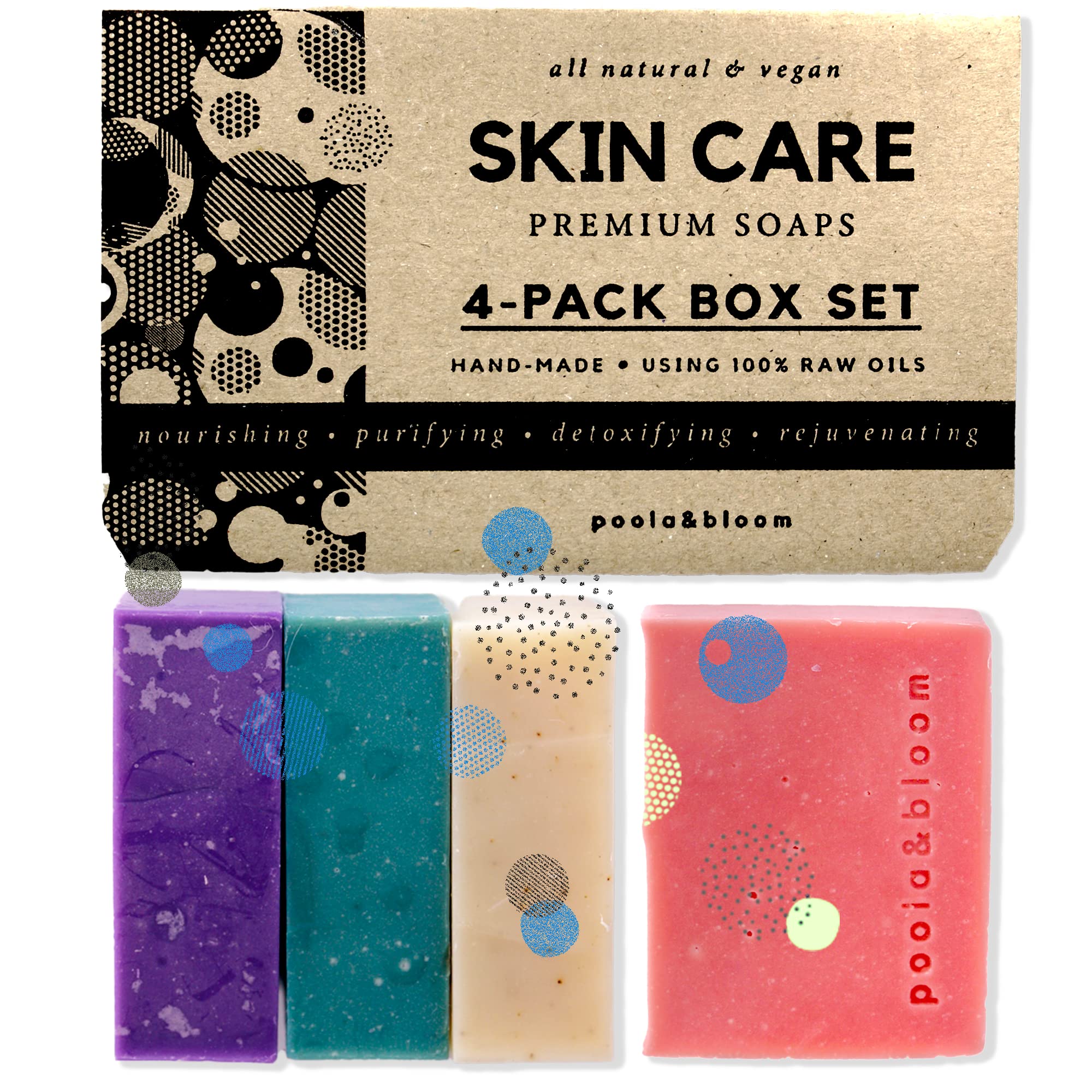 Poola & Bloom Handmade Soap Set | 4-Pack Natural Organic Soap Bars