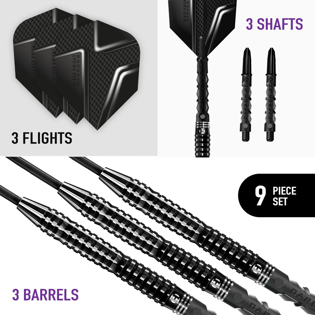 Harrows Black Knight 90% Tungsten Steel Tip Darts Set – 24g Professional
