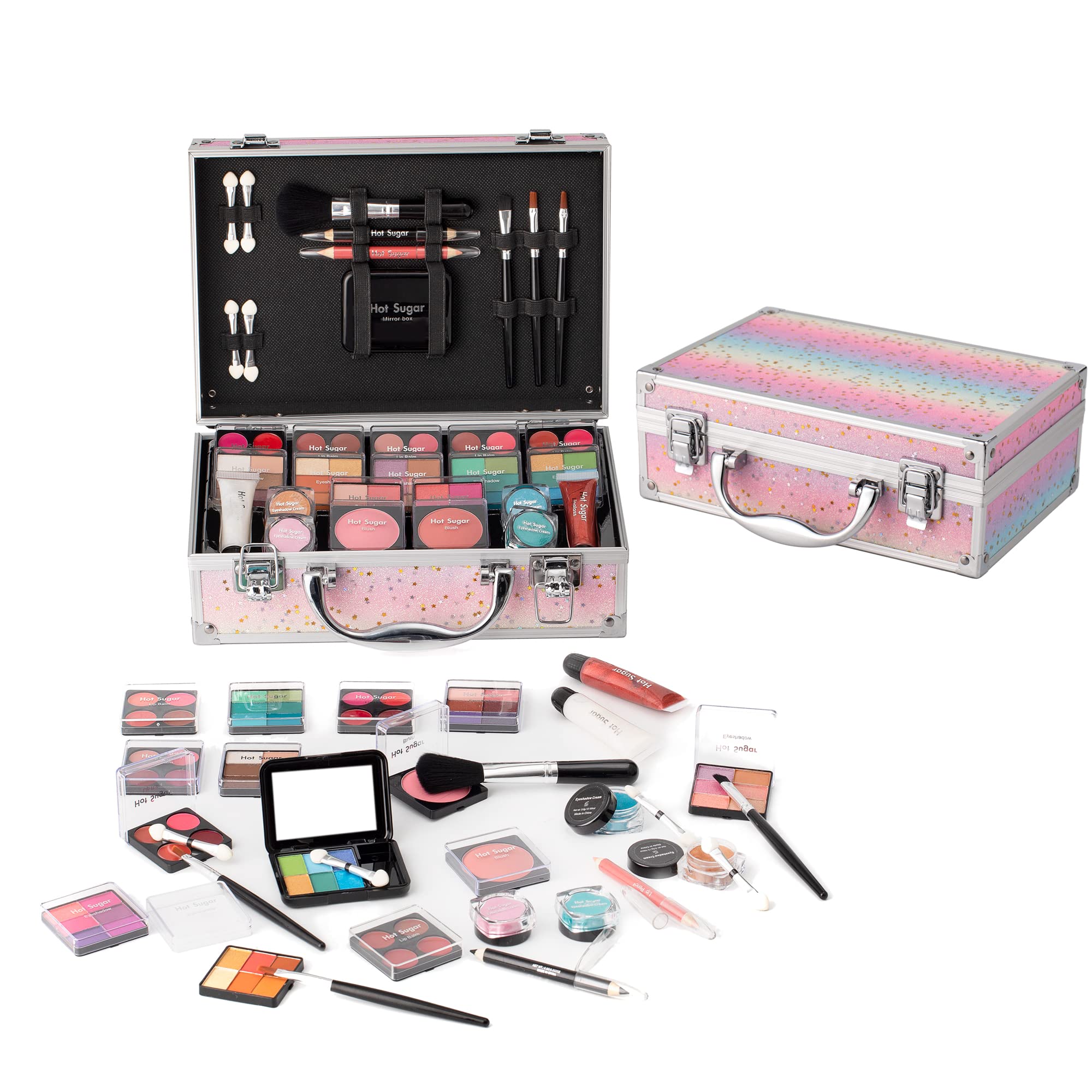 Hot Sugar Girls Makeup Set - 80pc Starter Cosmetics Kit with Train Case