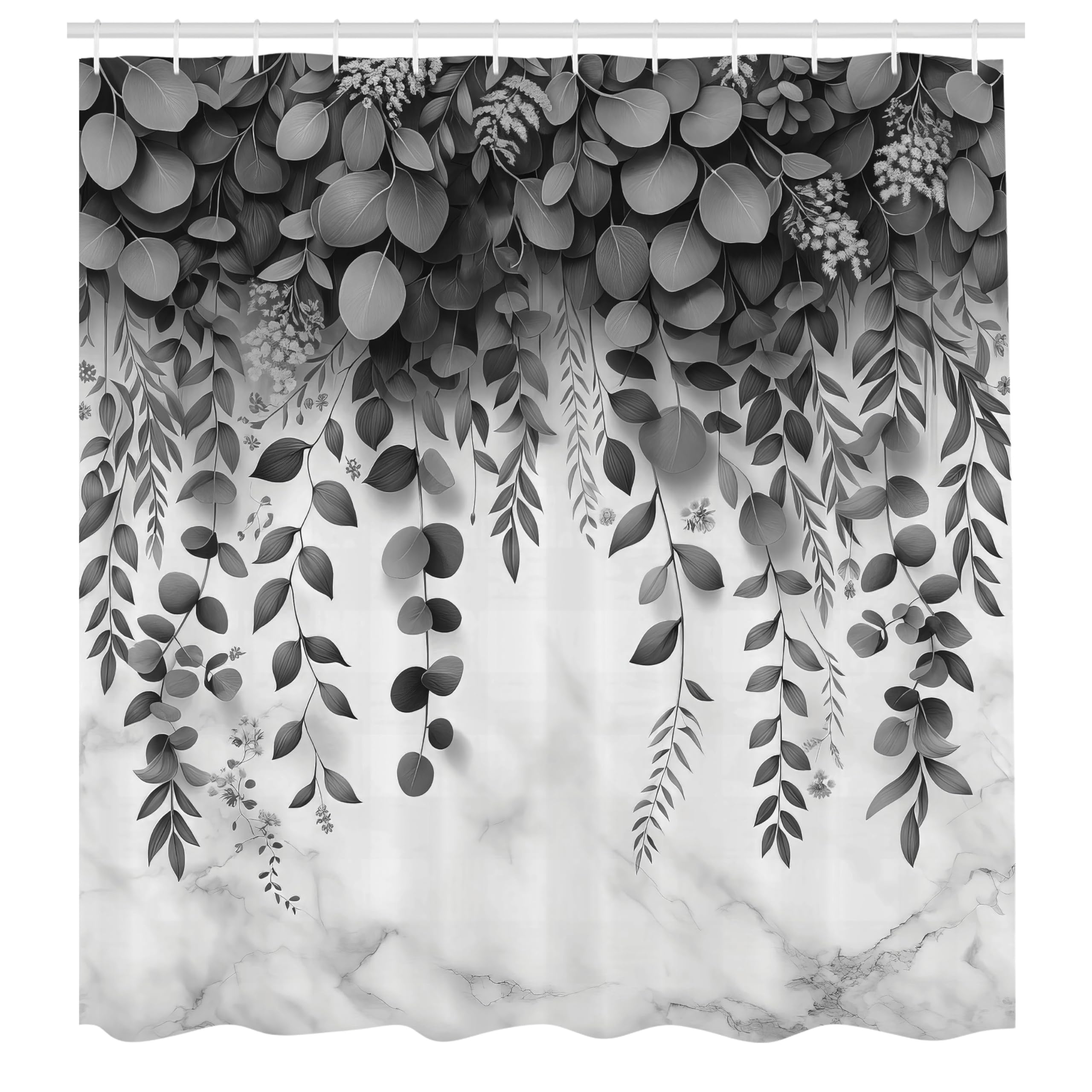 Abakuhaus Fabric Shower Curtain | Grey Eucalyptus Waterproof Decor | 175x200cm