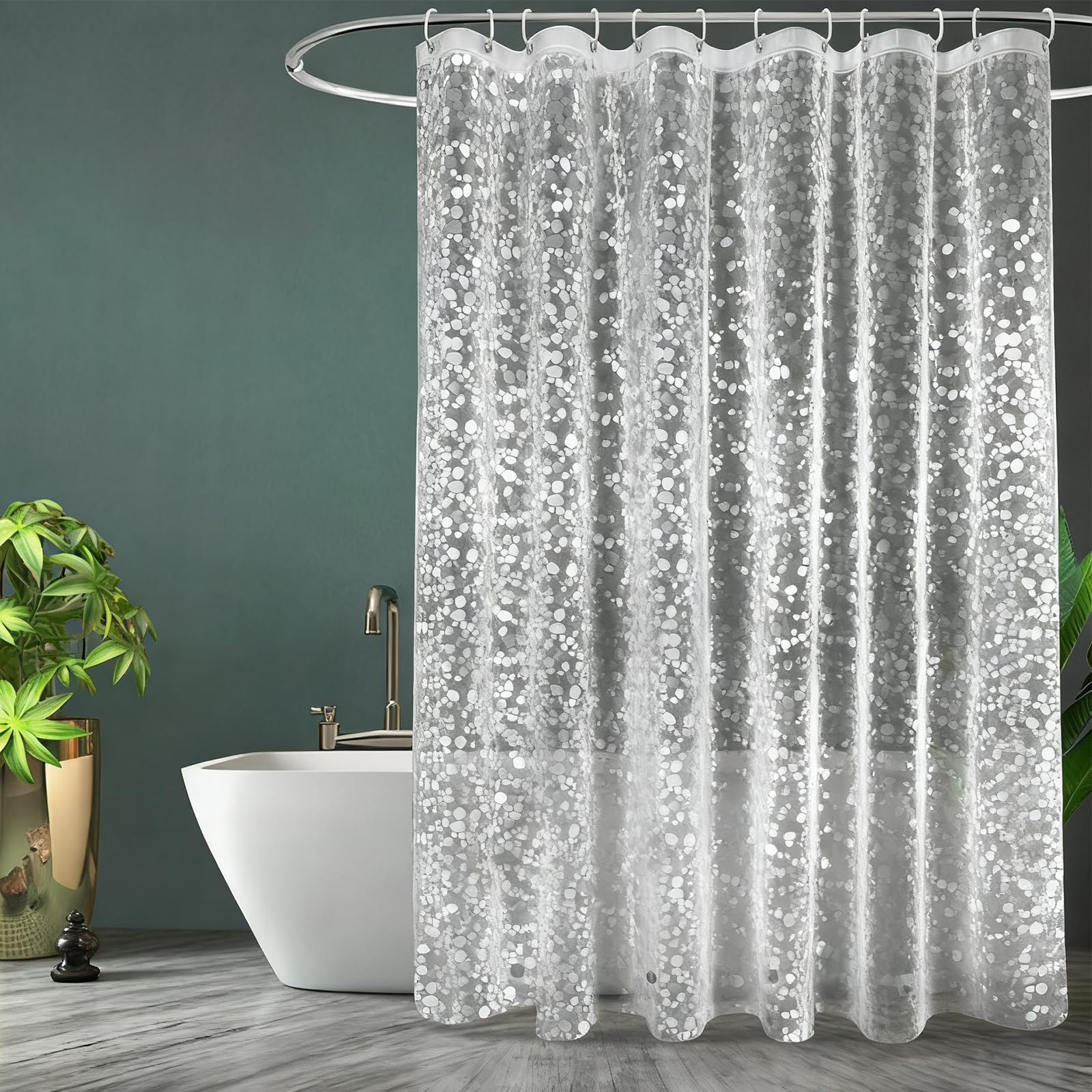 KuuKee 3D Pebble Shower Curtain | Mould Proof PEVA Waterproof - 180x180cm